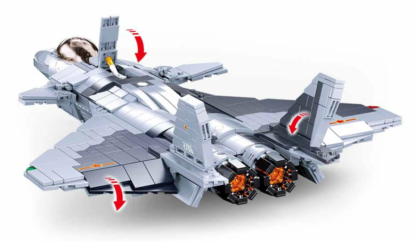 2-in-1 Fighter Jet J-20 Mighty Dragon Brick Kit (926 pcs)