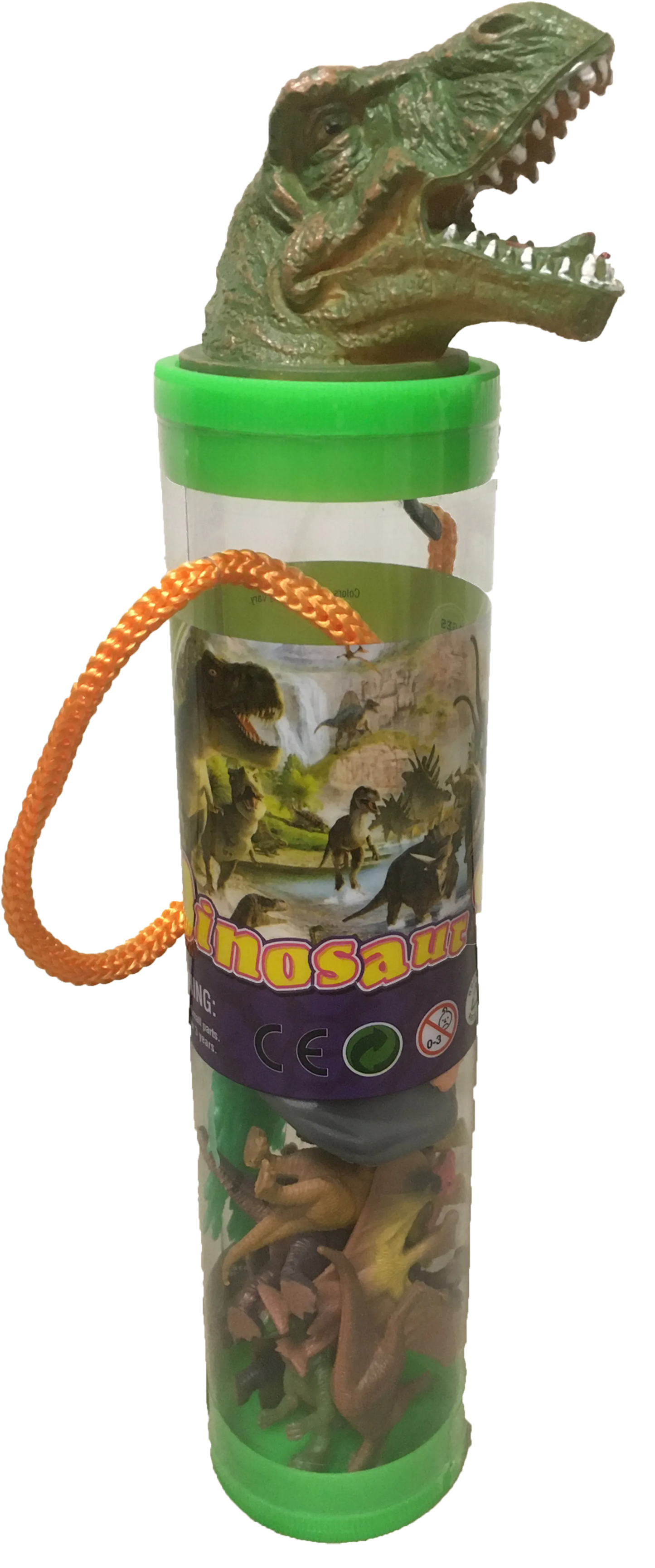 Dinosaur Figurines in Clear Tube with T-Rex Head Topper