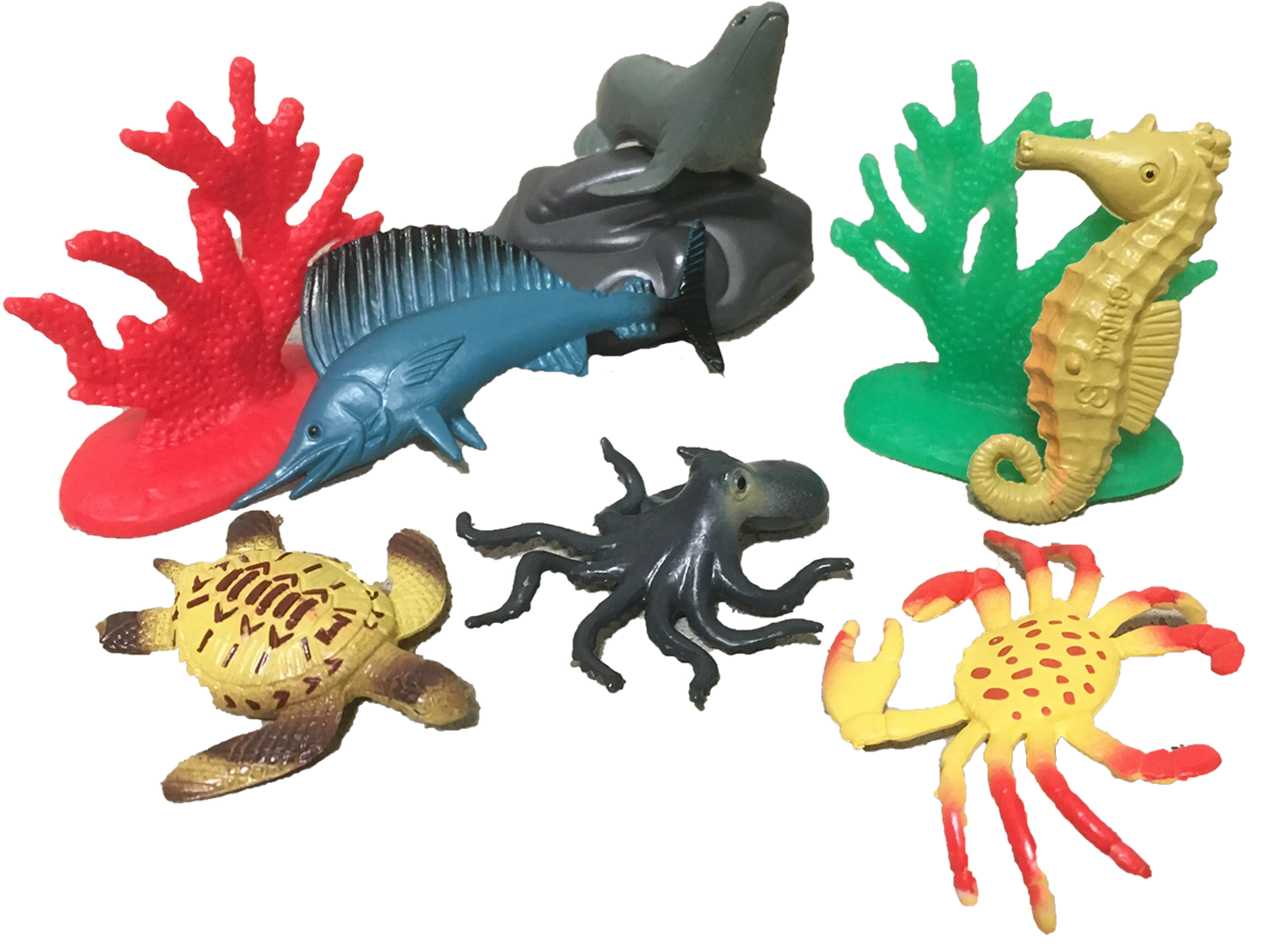 Sea Animal Figurines in Clear Tube with Dolphin Head Topper
