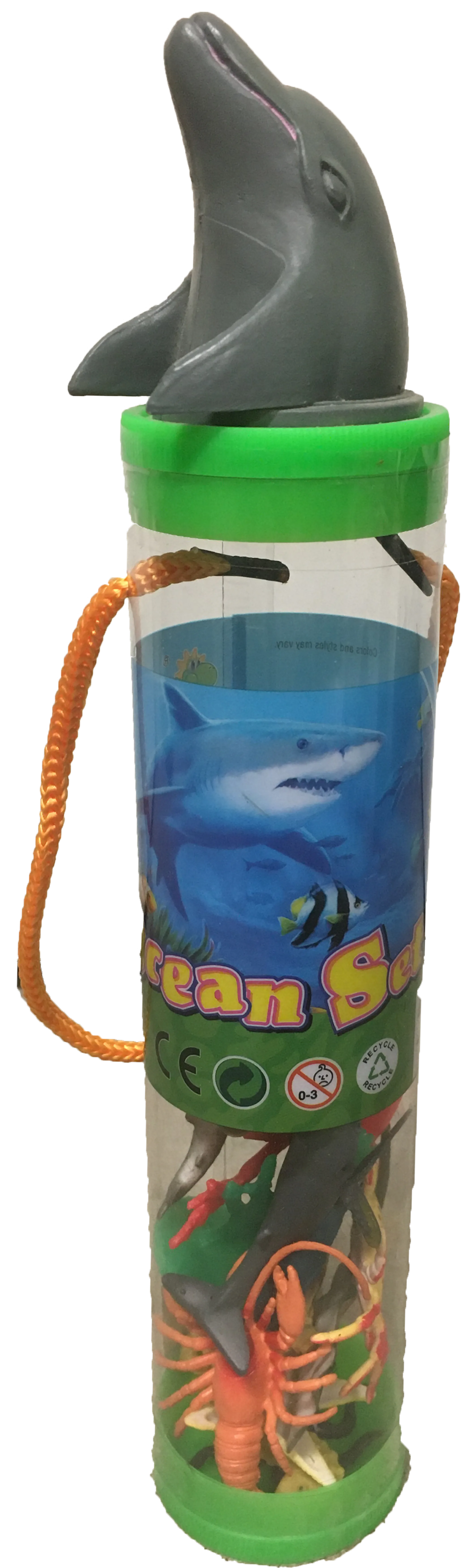 Sea Animal Figurines in Clear Tube with Dolphin Head Topper