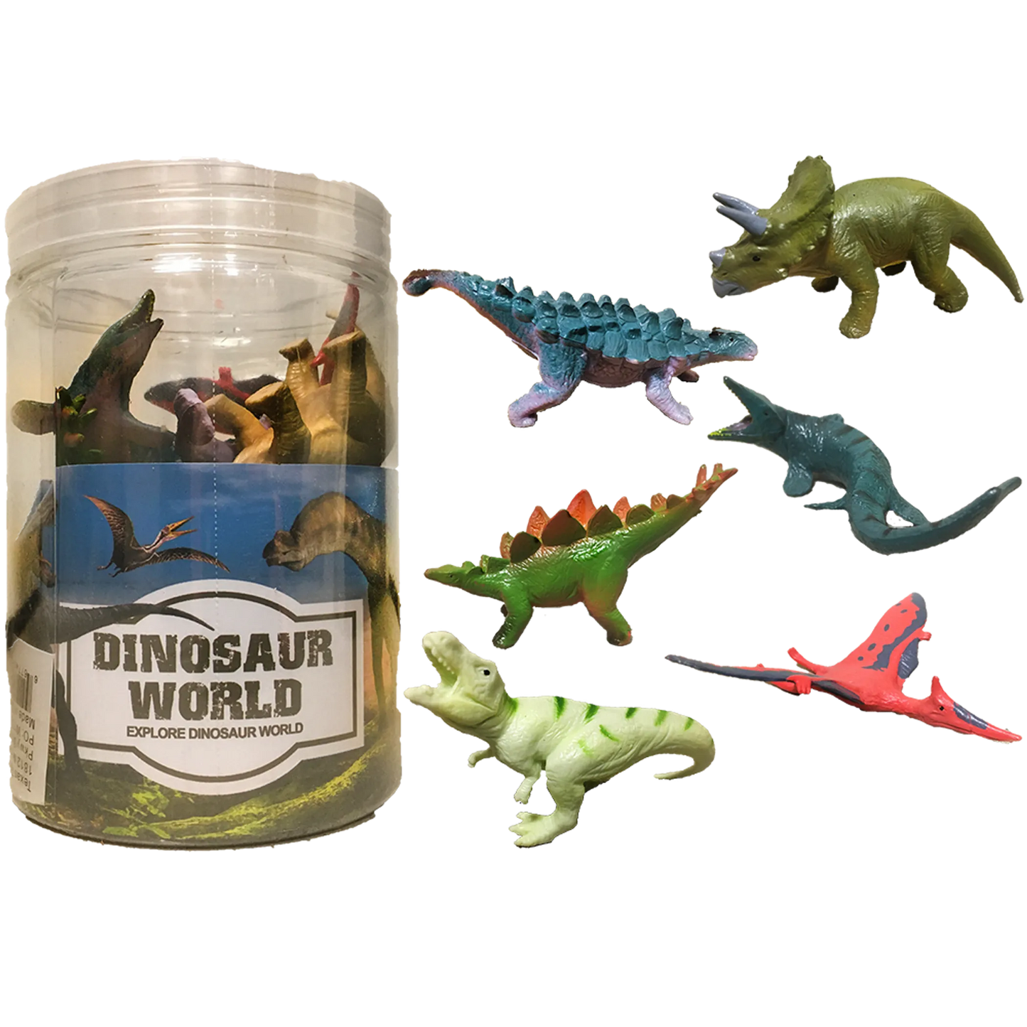Dinosaur Assortment A, 3" Dinos in Clear Container 6pcs