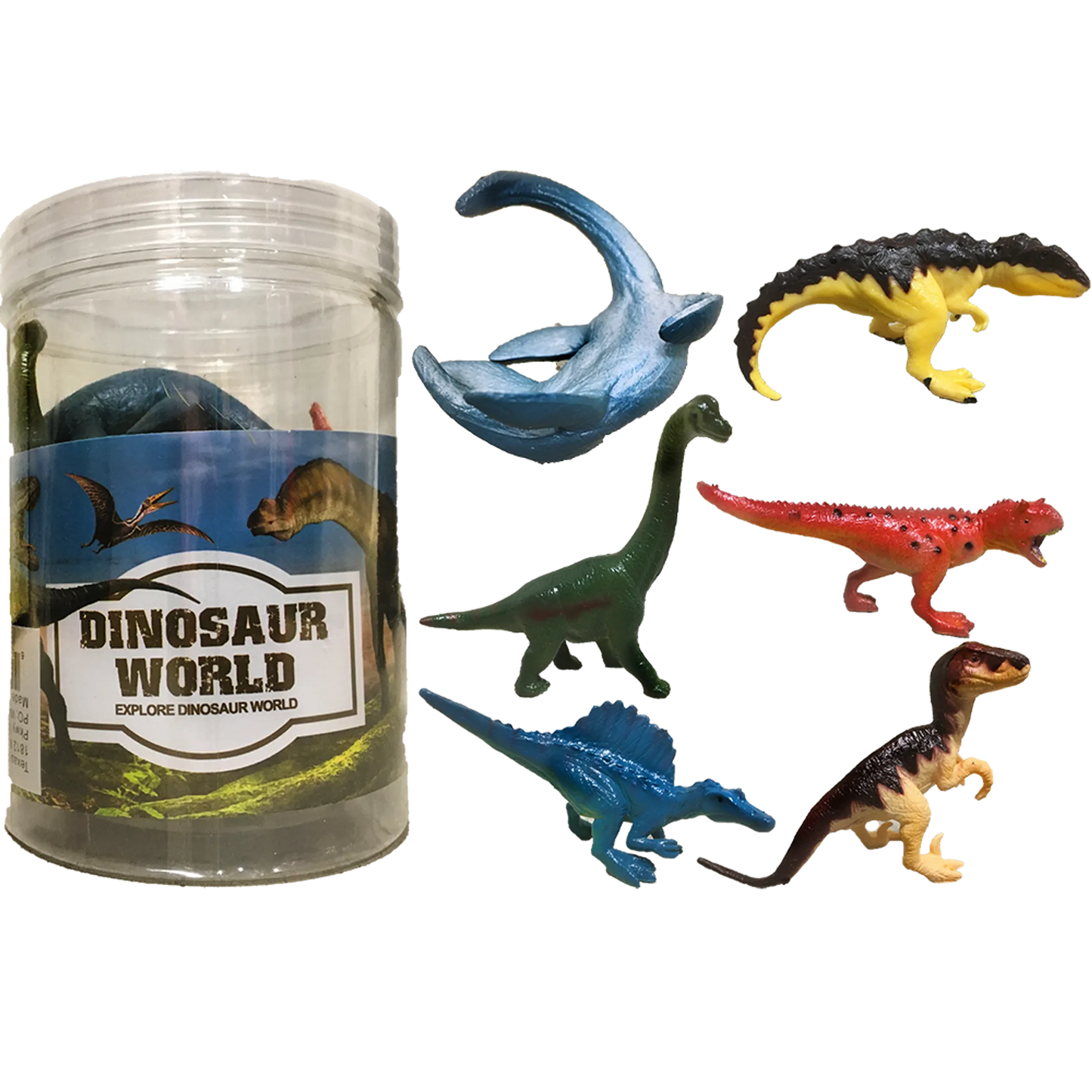 Dinosaur Assortment B, 3" Dinos in Clear Container 6pcs