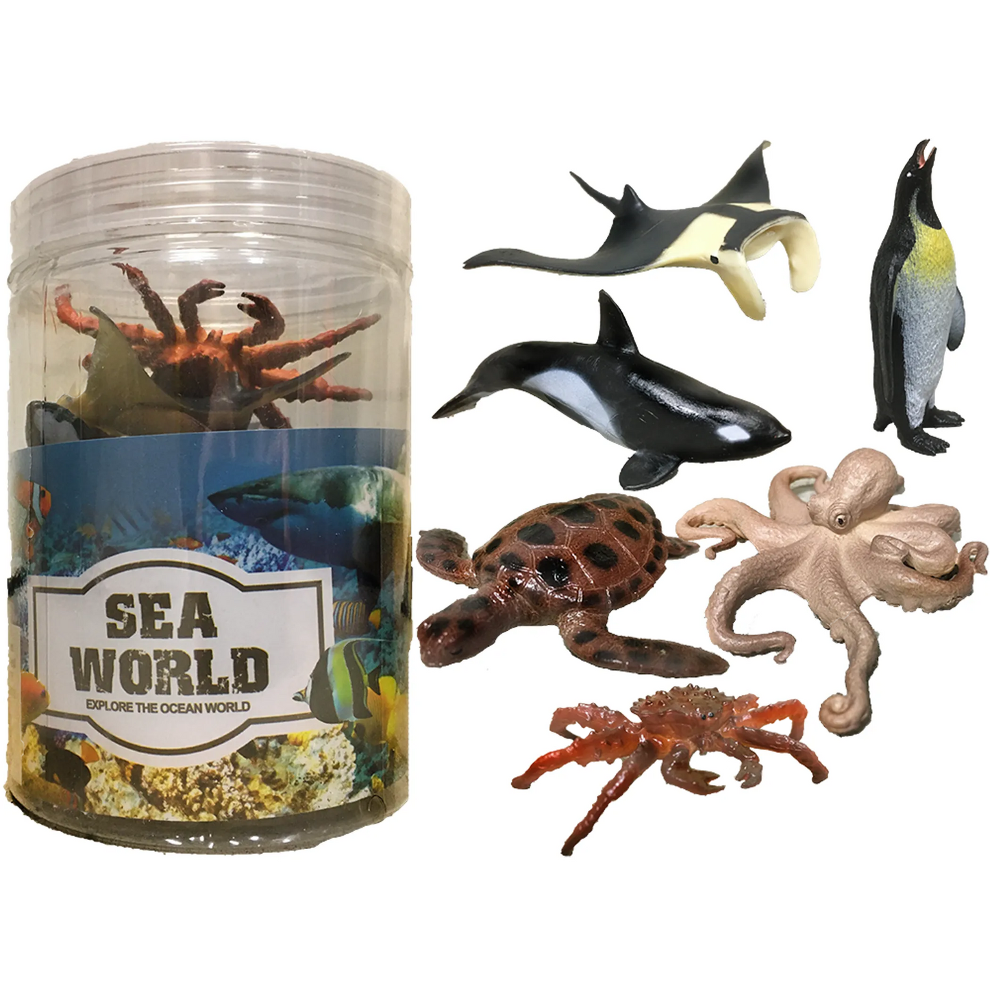 Marine Sea Animal 3" Figurine Assortment in Clear Container 6pcs
