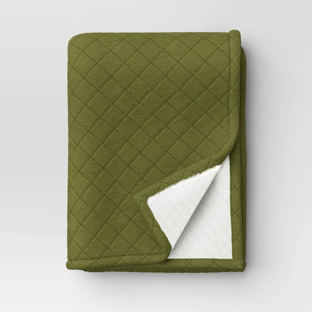 Room Essentials Quilted Jersey Throw Blanket Heathered Olive