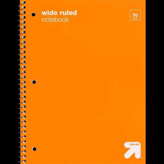 Up&up Wide Ruled 1 Subject 70 Page Spiral Notebook