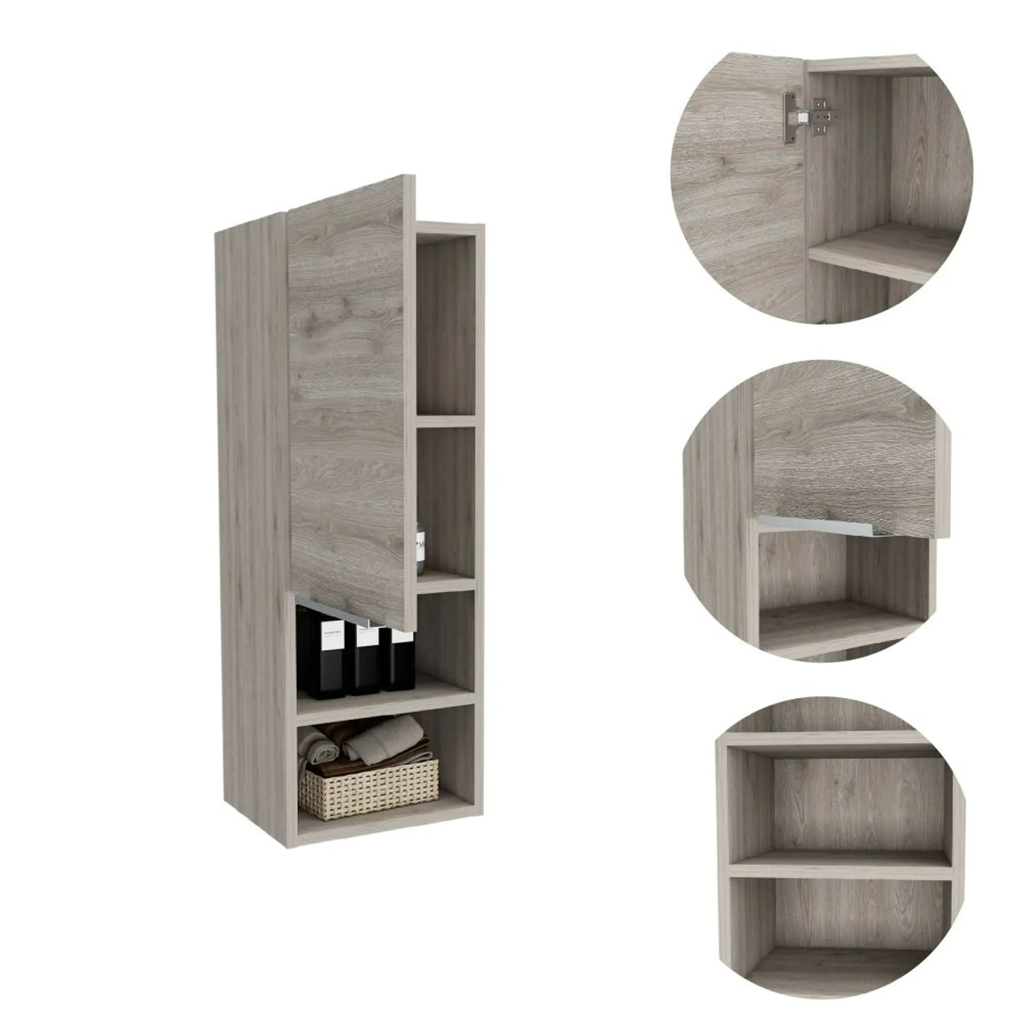 Mila Bathroom Cabinet, Two Interior  Shelves, Two External Shelves, Single Door Cabinet