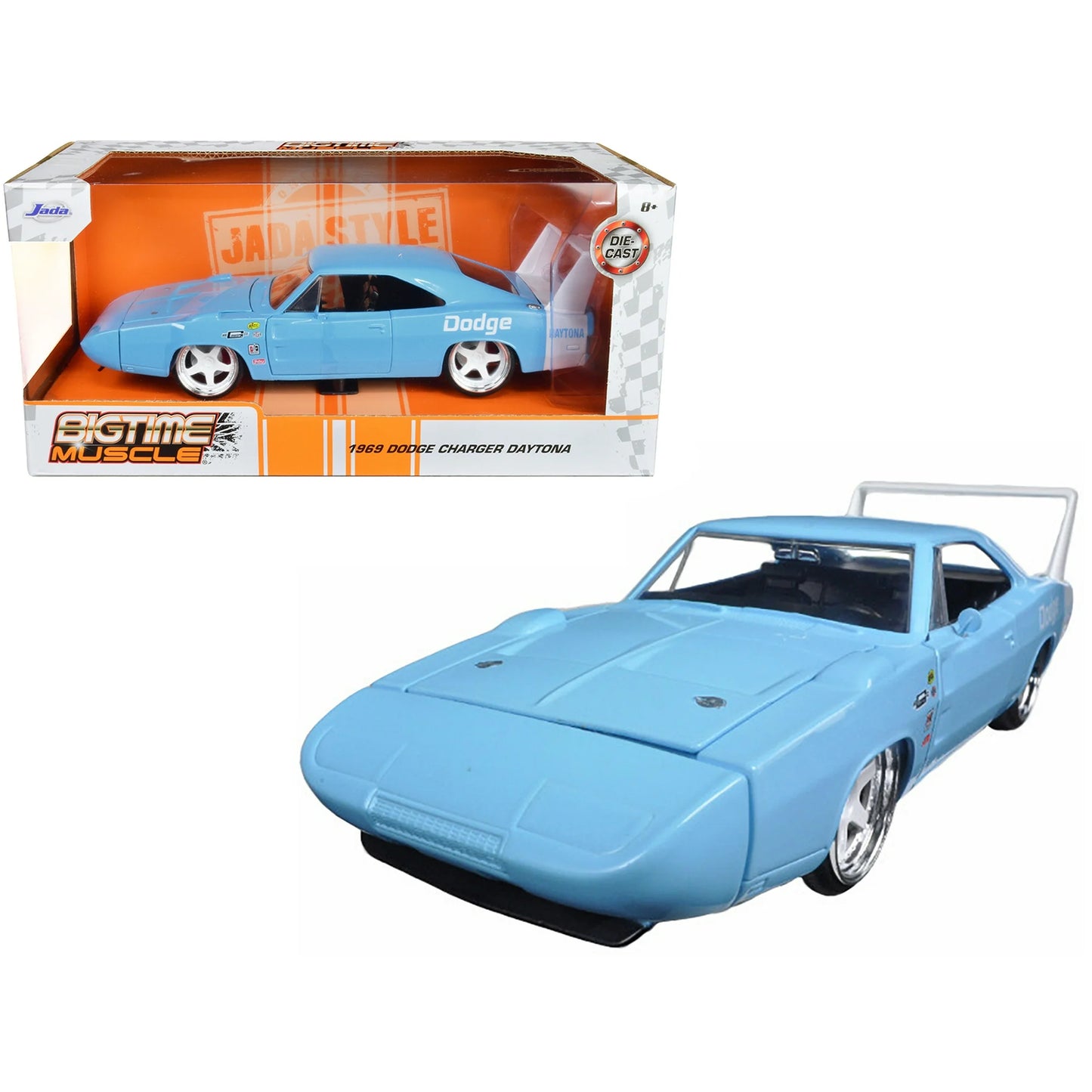 1969 Dodge Charger Daytona Light Blue with White "Bigtime Muscle" Series 1/24 Diecast Model Car by Jada 68