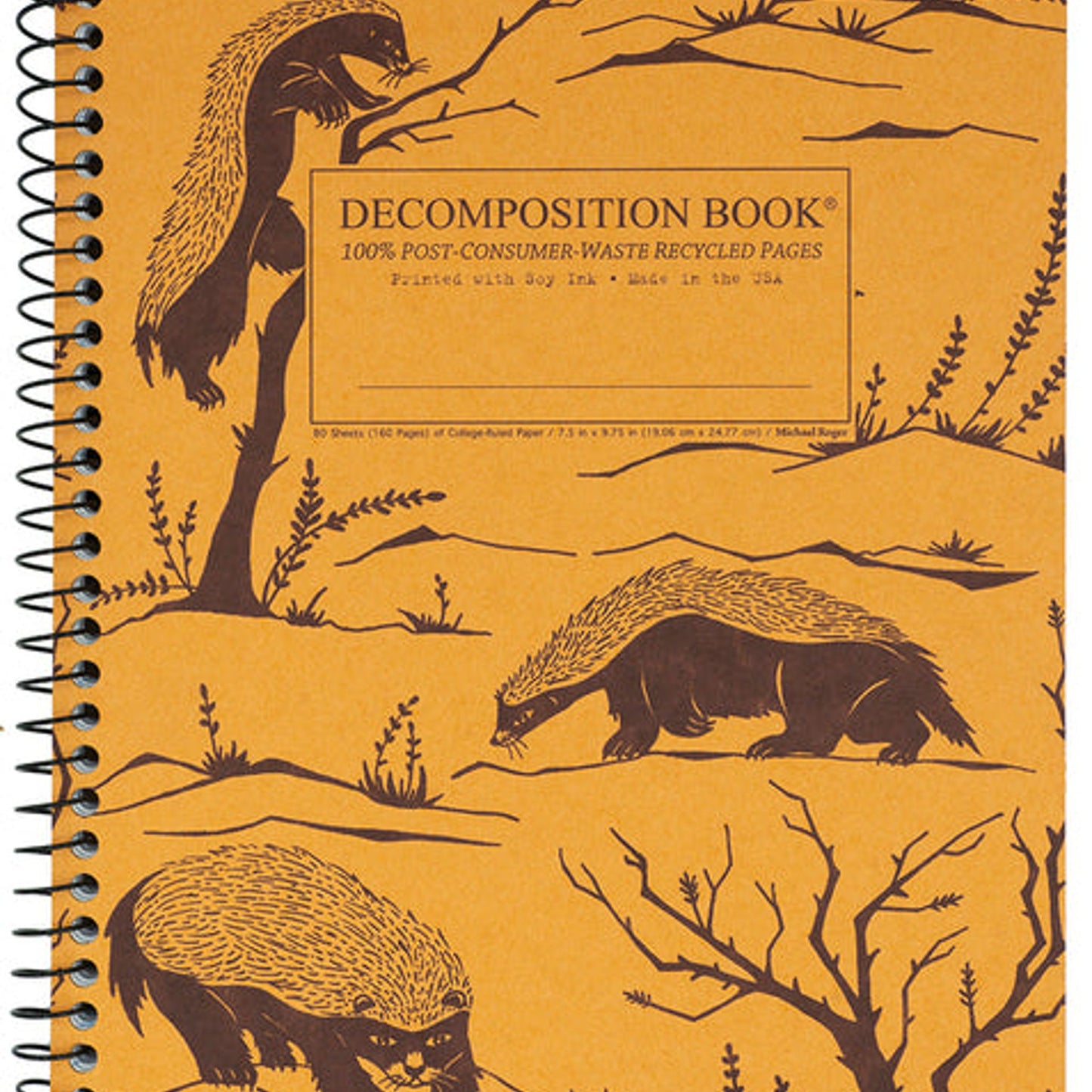 Decomposition Book Honey Badgers Spiral Notebook 7.5"x9.75" 160 Pages