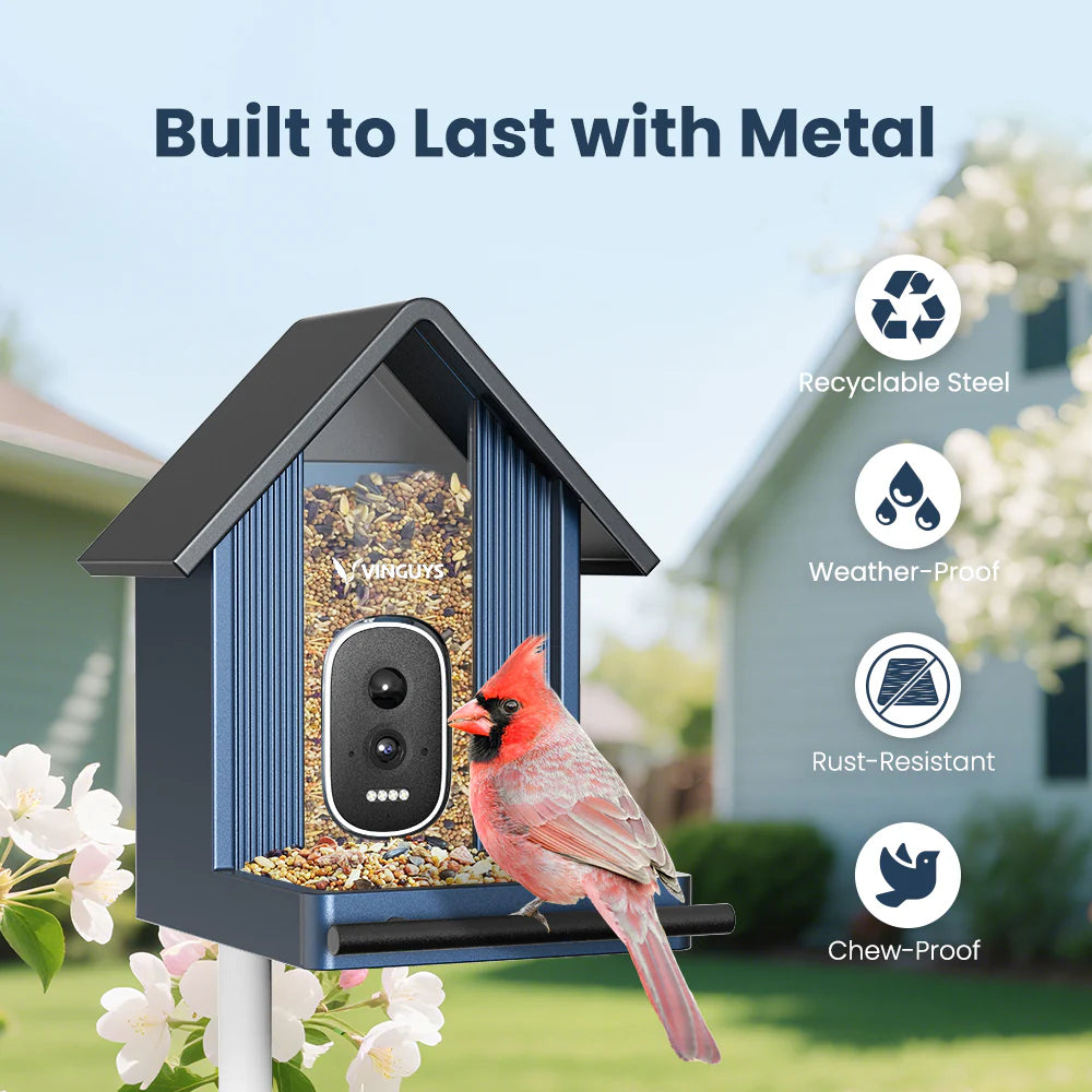 VINGUYS V-Metal Smart Metal Bird Feeder with Camera – Durable Outdoor Birdwatching 85