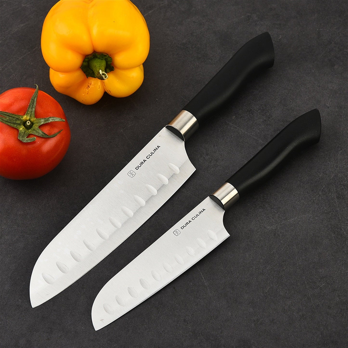 2 Piece Santoku Knife Set with Matching Blade Guards, Black-3