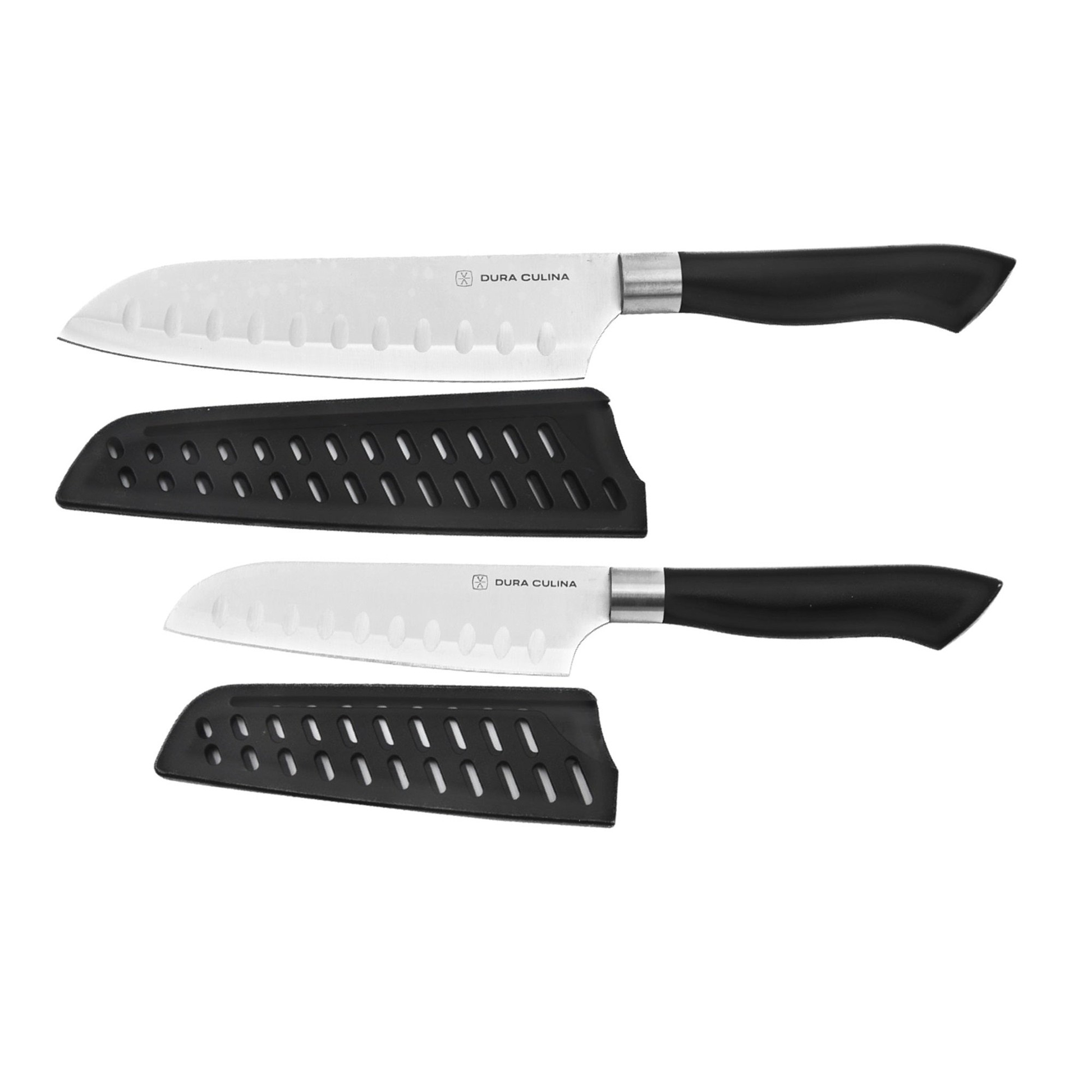2 Piece Santoku Knife Set with Matching Blade Guards, Black-2