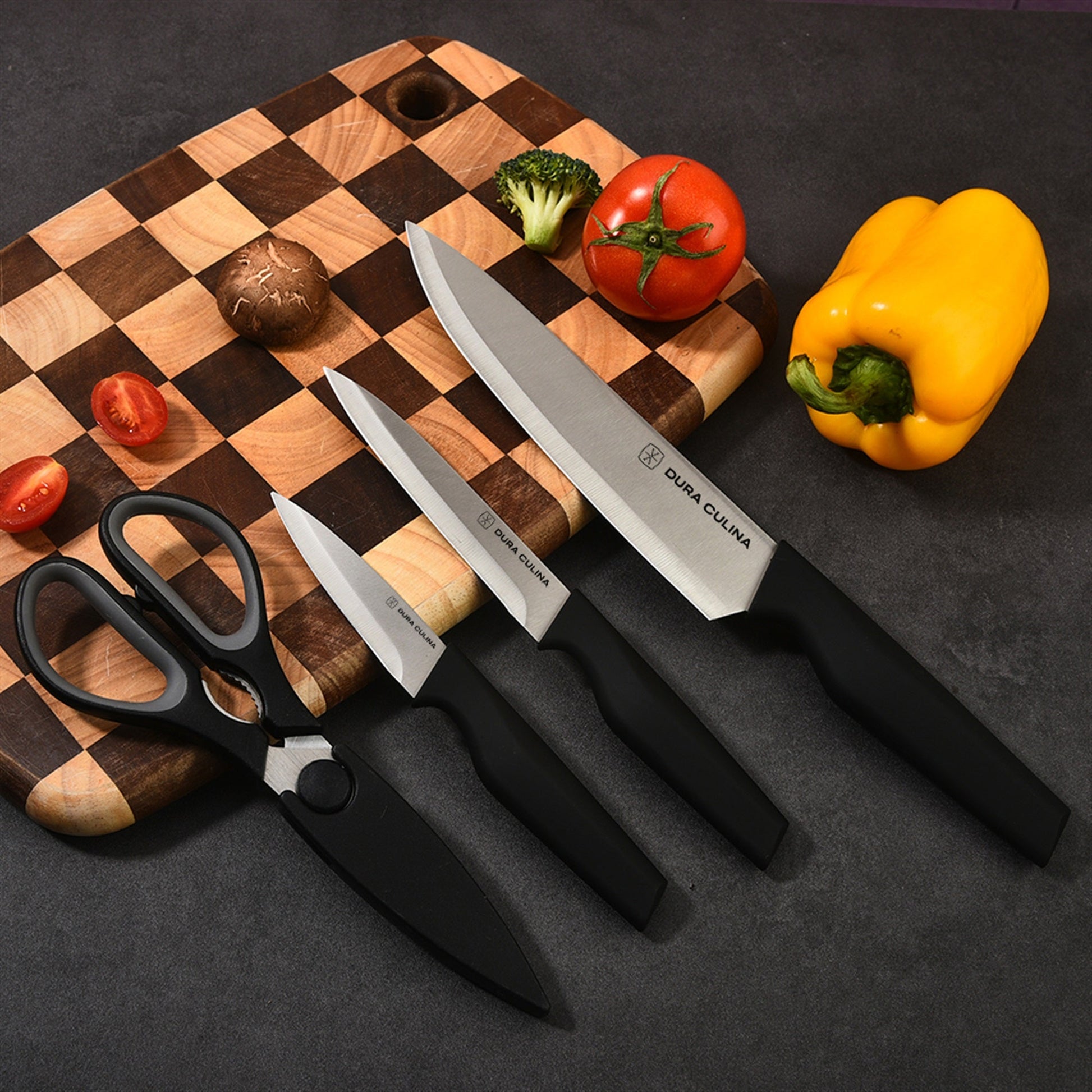 4-Piece Knife Set - High Carbon Stainless Steel Kitchen Knives with Ergonomic Handles, Matching Blade Guards, Multi-Purpose Shears-2