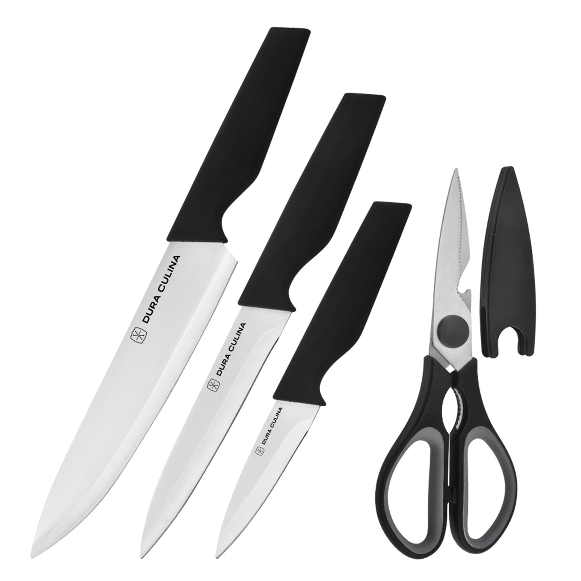 4-Piece Knife Set - High Carbon Stainless Steel Kitchen Knives with Ergonomic Handles, Matching Blade Guards, Multi-Purpose Shears-0