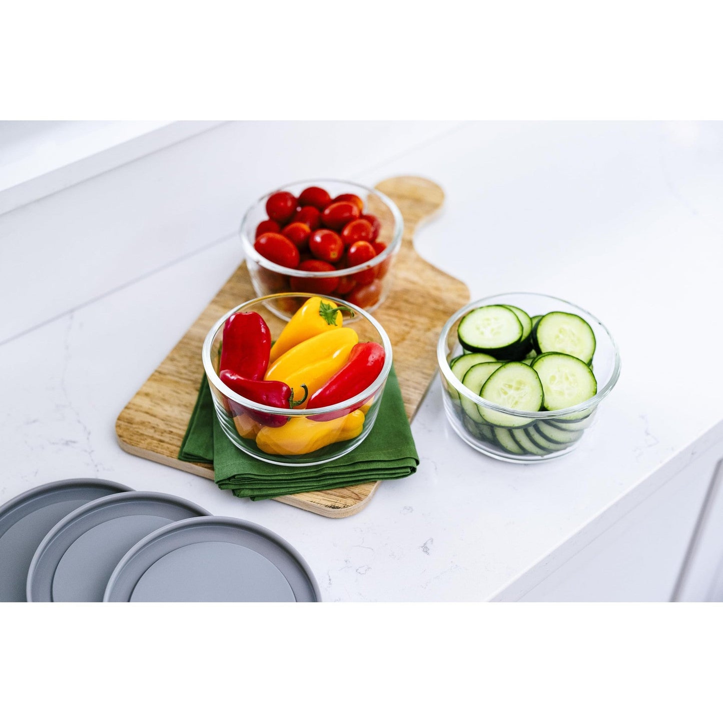 6 Piece Set (2 Cup / 16Oz) Round Glass Storage Containers With Lids, Grey-3