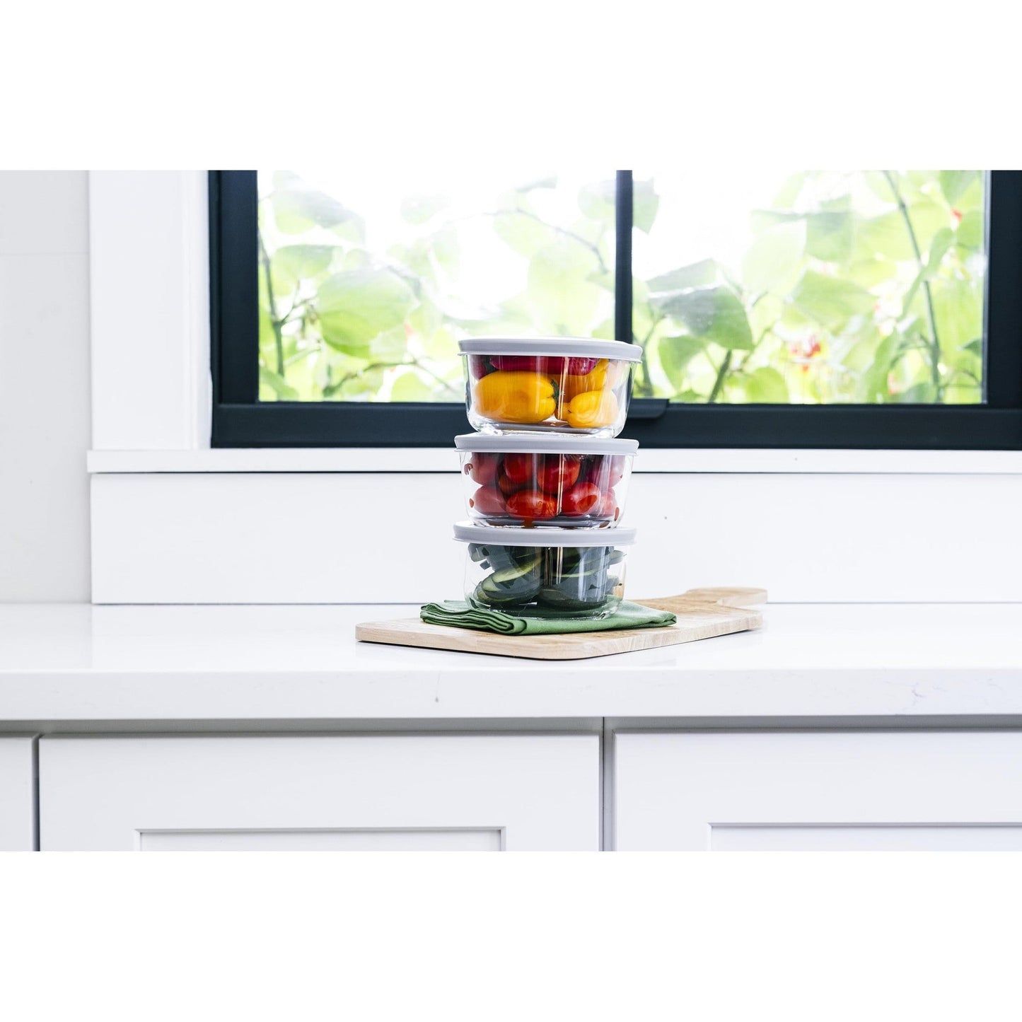 6 Piece Set (2 Cup / 16Oz) Round Glass Storage Containers With Lids, Grey-4