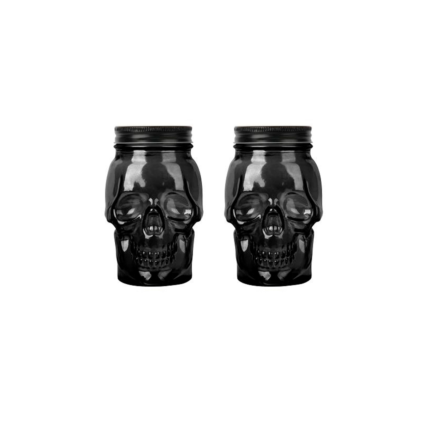 Skull Mason Jar with Lid, 4-Piece Set (2 skull Mason Jars & 2 Lids) 16oz, Black-1