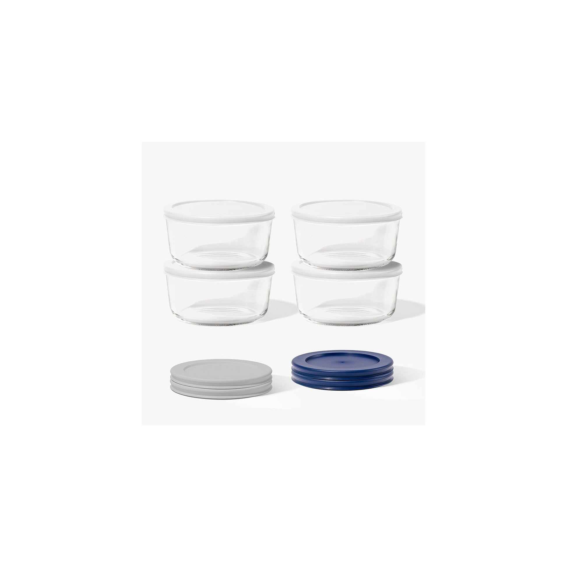 8 Piece Set (6.55 Cup / 52.4Oz) Round Glass Storage Containers With Lids, White-0