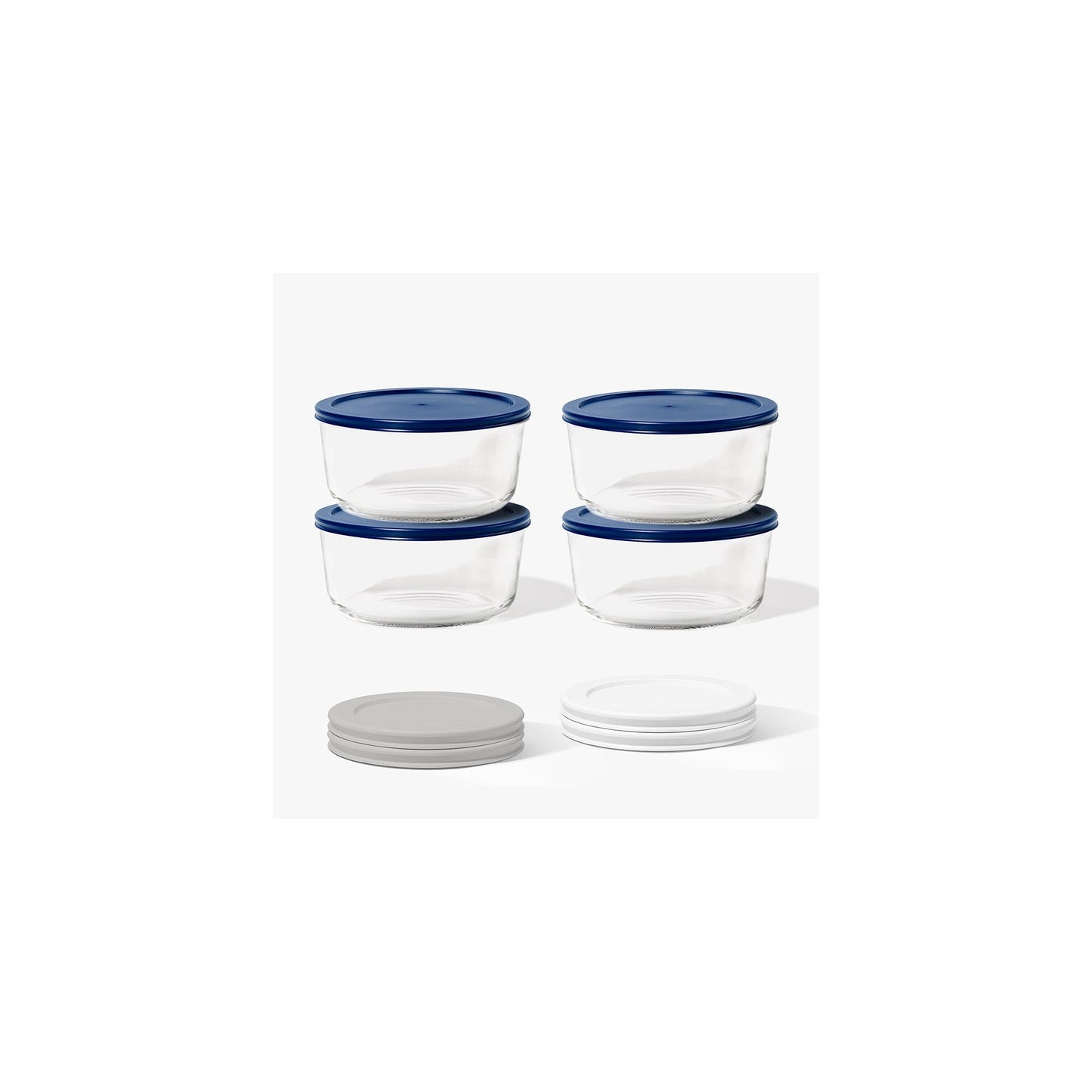 8 Piece Set (6.55 Cup / 52.4Oz) Round Glass Storage Containers With Lids, Grey-0