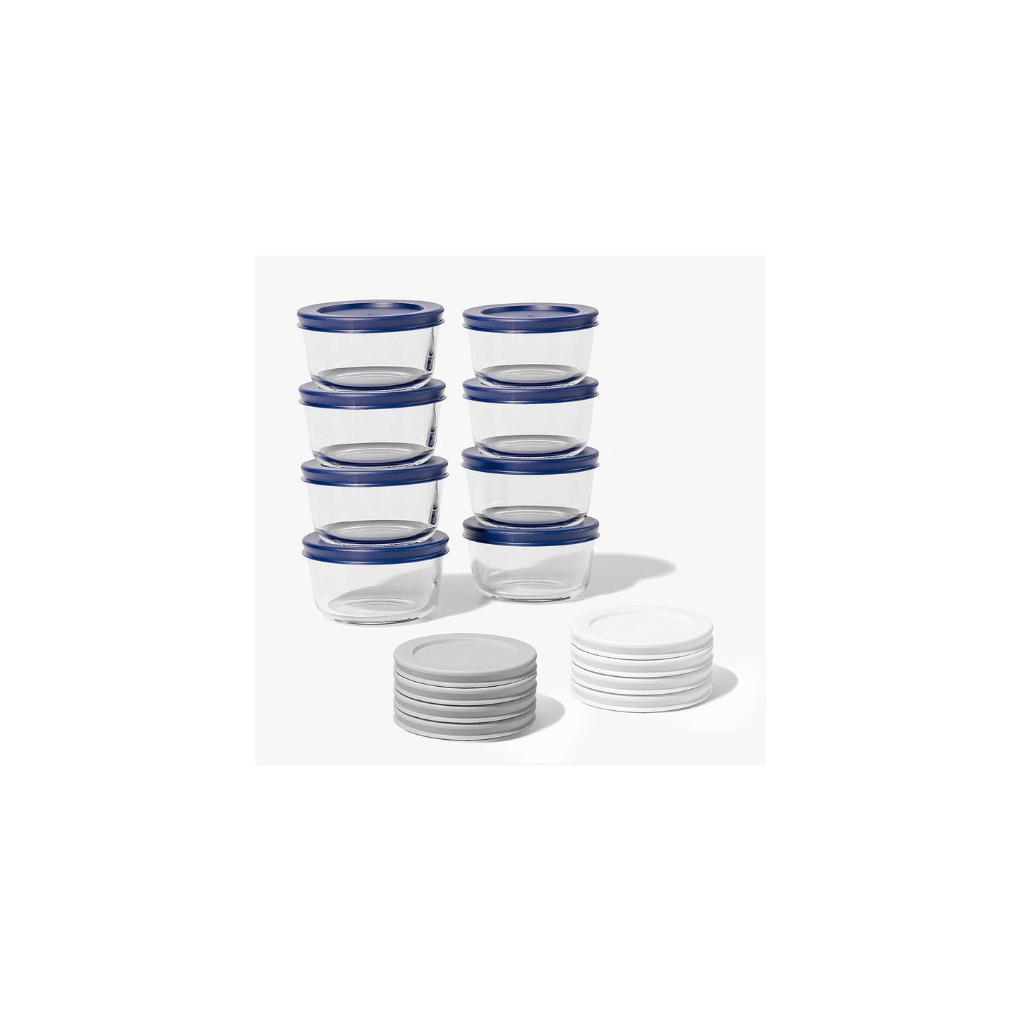 16 Piece Set (7Oz) Round Glass Storage Containers With Lids, Grey-0