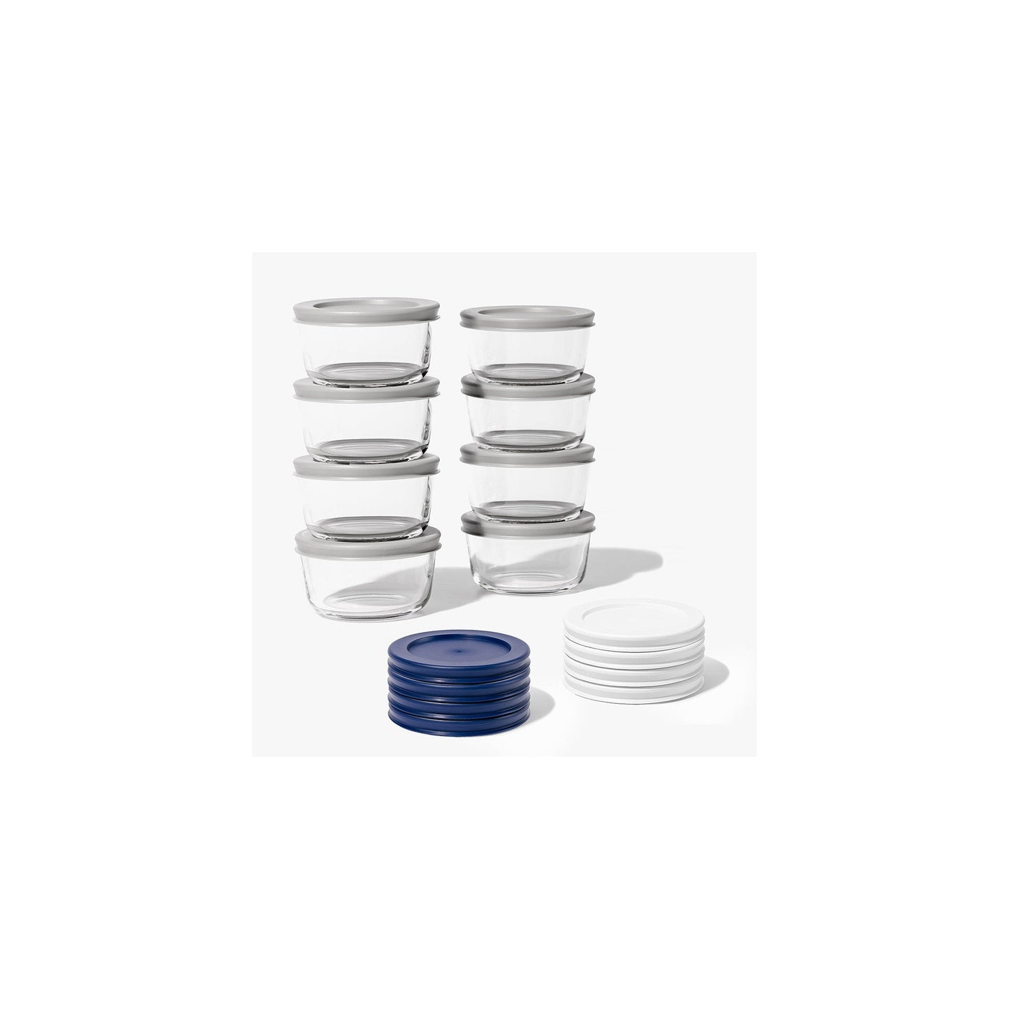 16 Piece Set (7Oz) Round Glass Storage Containers With Lids, Blue-0