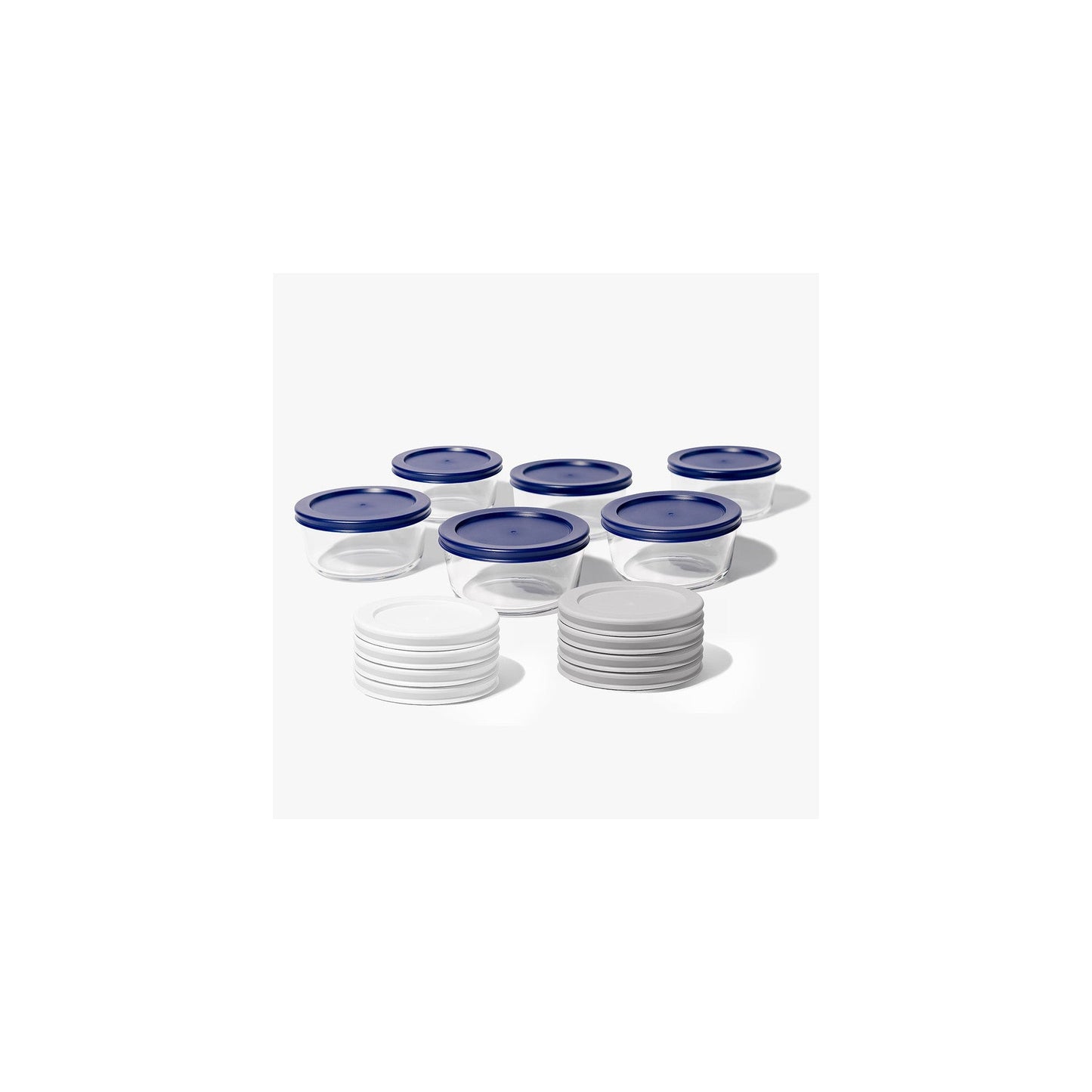 12 Piece Set (2 Cup / 16Oz) Round Glass Storage Containers With Lids, Grey-0