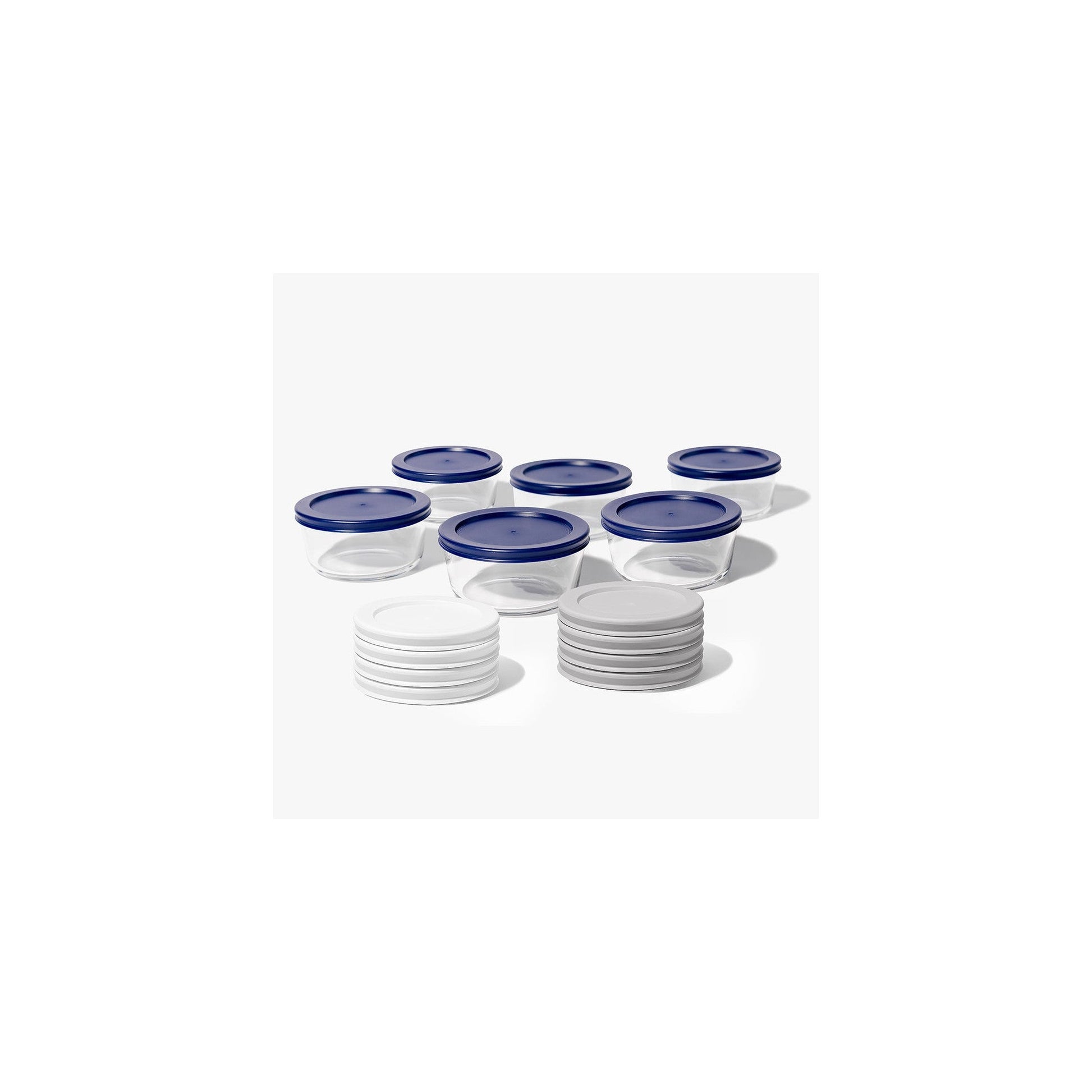 12 Piece Set (2 Cup / 16Oz) Round Glass Storage Containers With Lids, Grey-0