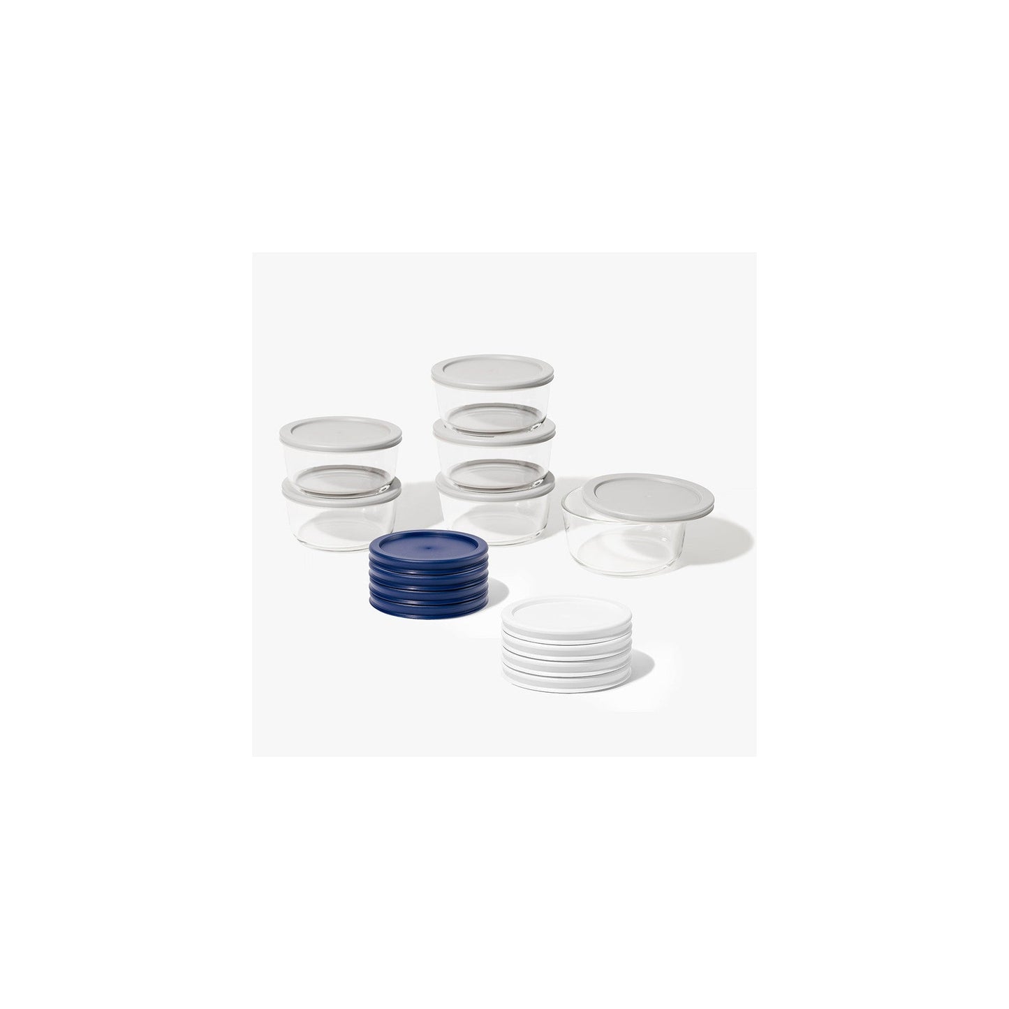 12 Piece Set (2 Cup / 16Oz) Round Glass Storage Containers With Lids, Blue-0