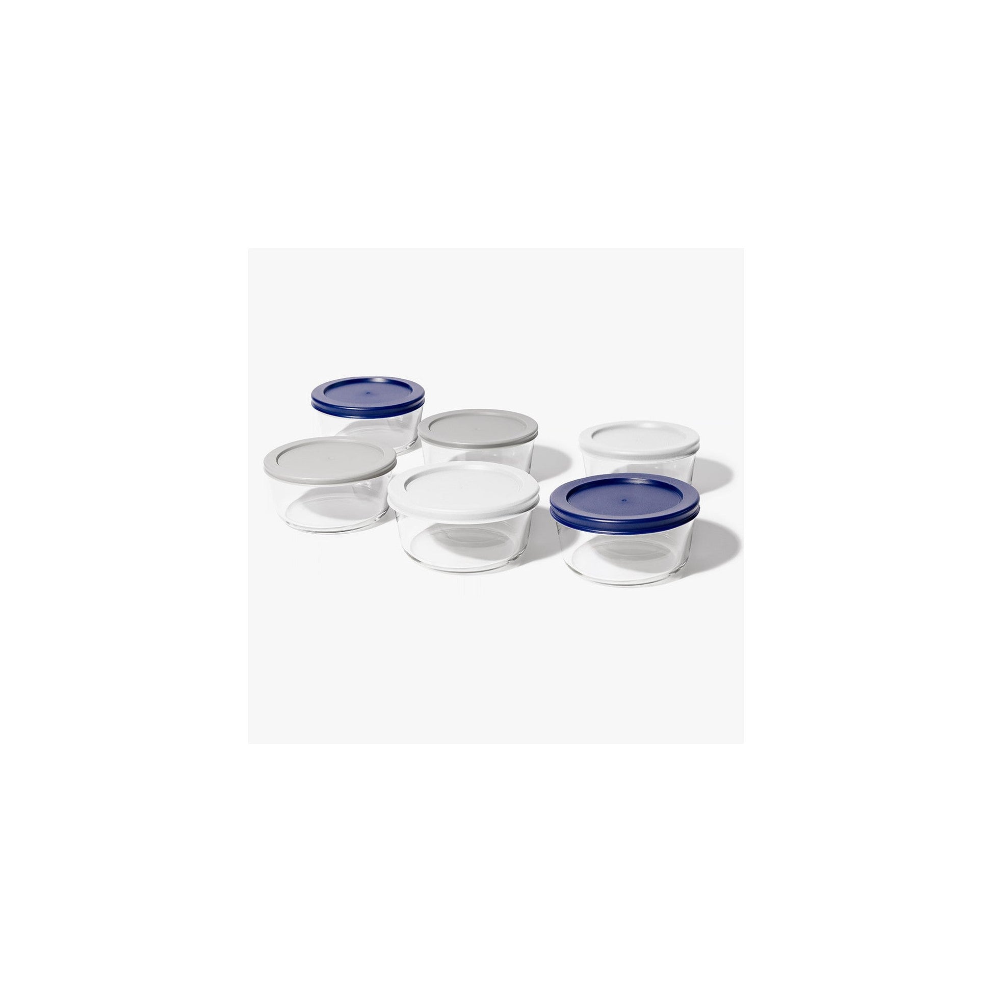 12 Piece Set (2 Cup / 16Oz) Round Glass Storage Containers With Lids, Blue-2