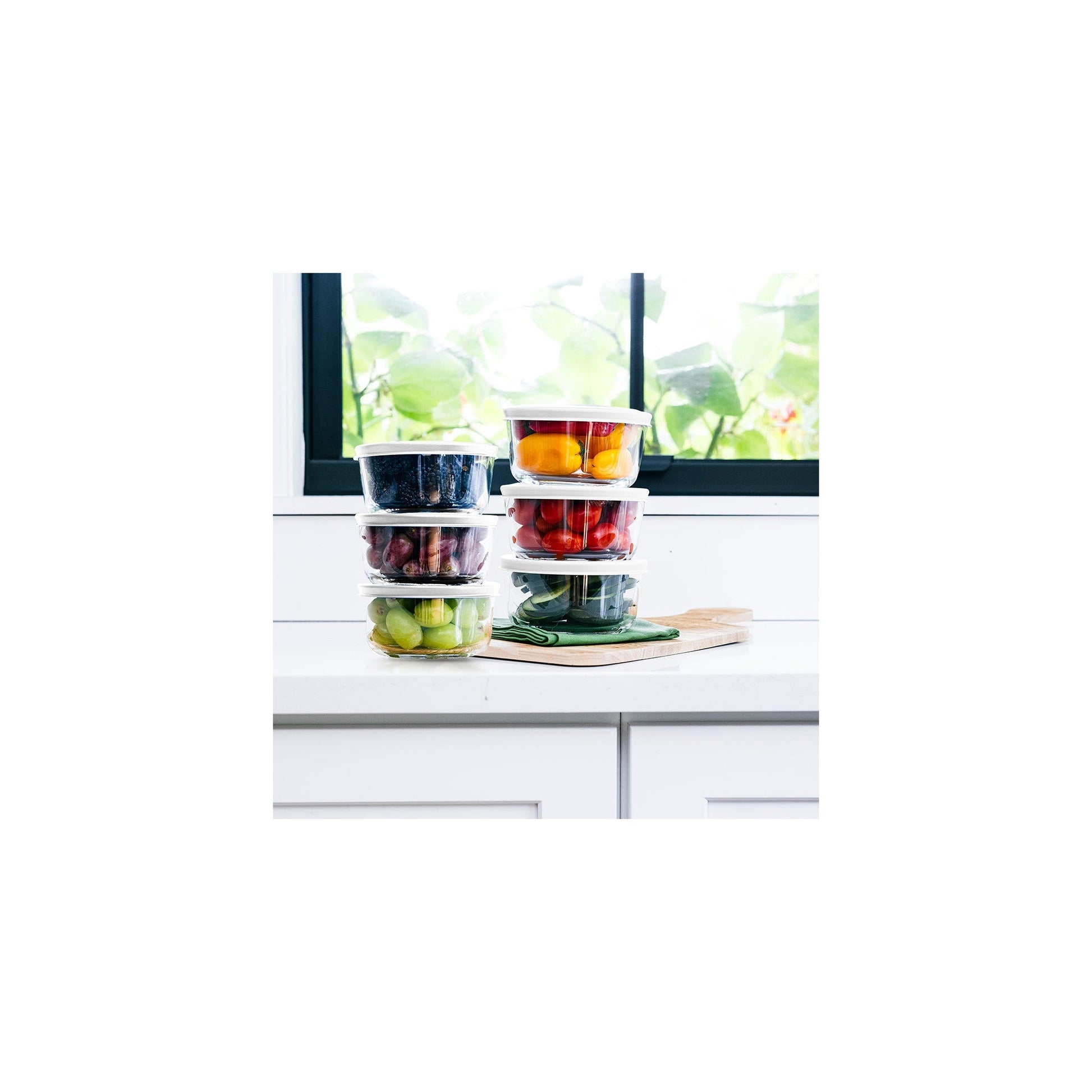 12 Piece Set (2 Cup / 16Oz) Round Glass Storage Containers With Lids, Blue-1