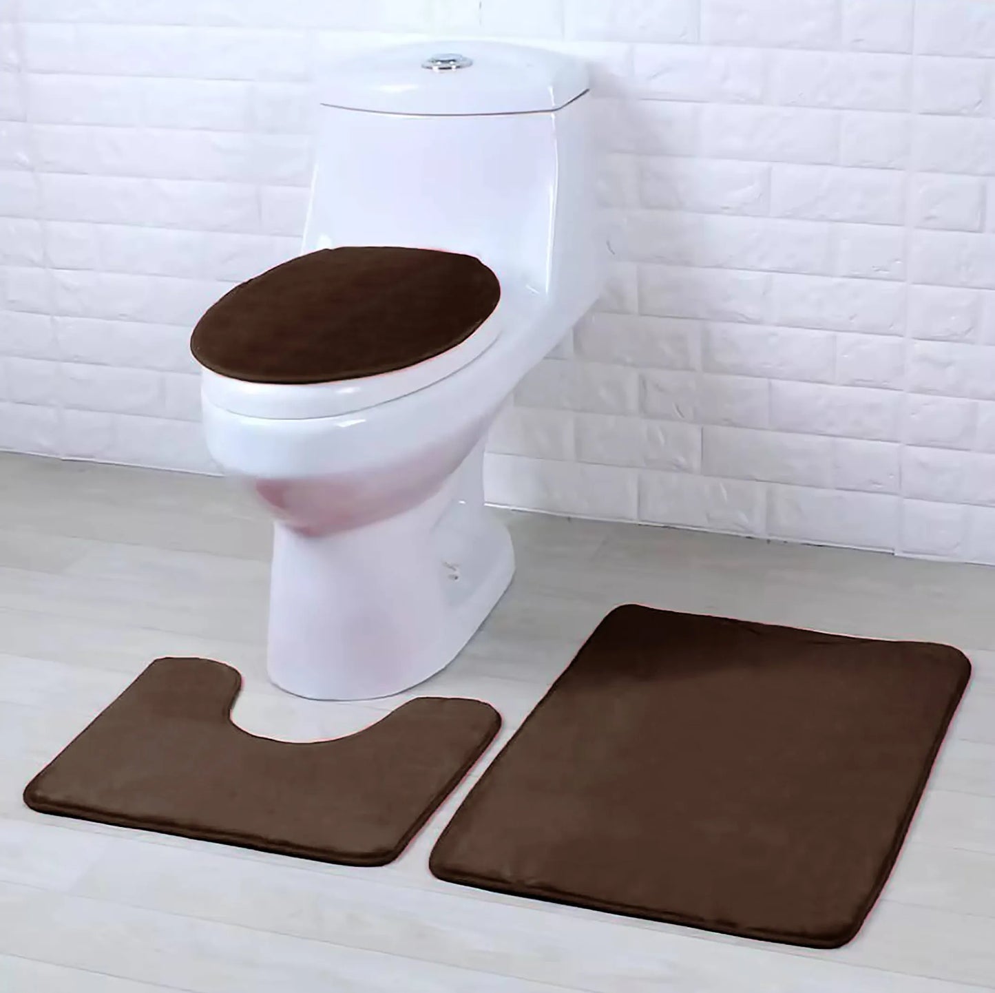Burgundy 2 Piece Striped Fake Fur Rabbit Bathroom Bath Mat
