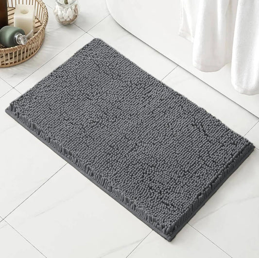 White 2 Piece Striped Fake Fur Rabbit Bathroom Bath Mat