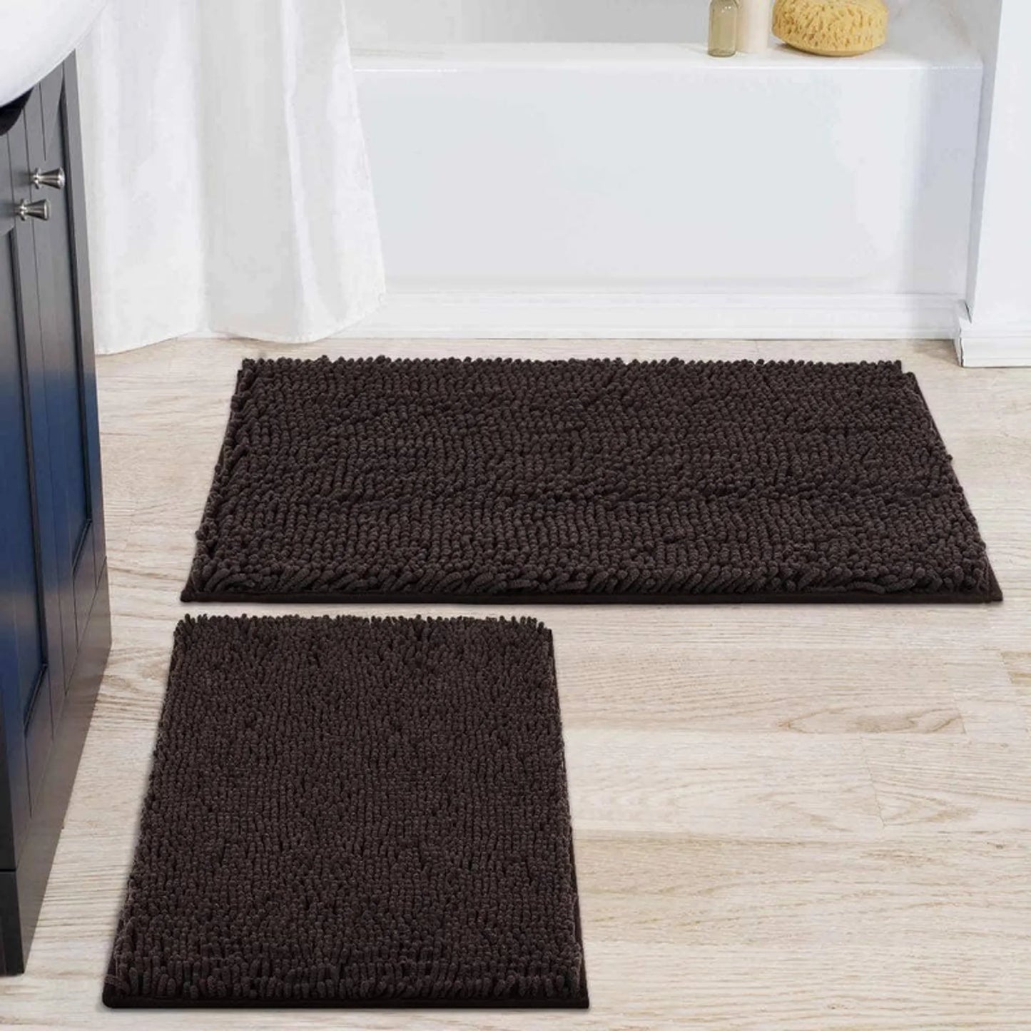 Soft Shag Plush Bathroom Mat Shower Curtain