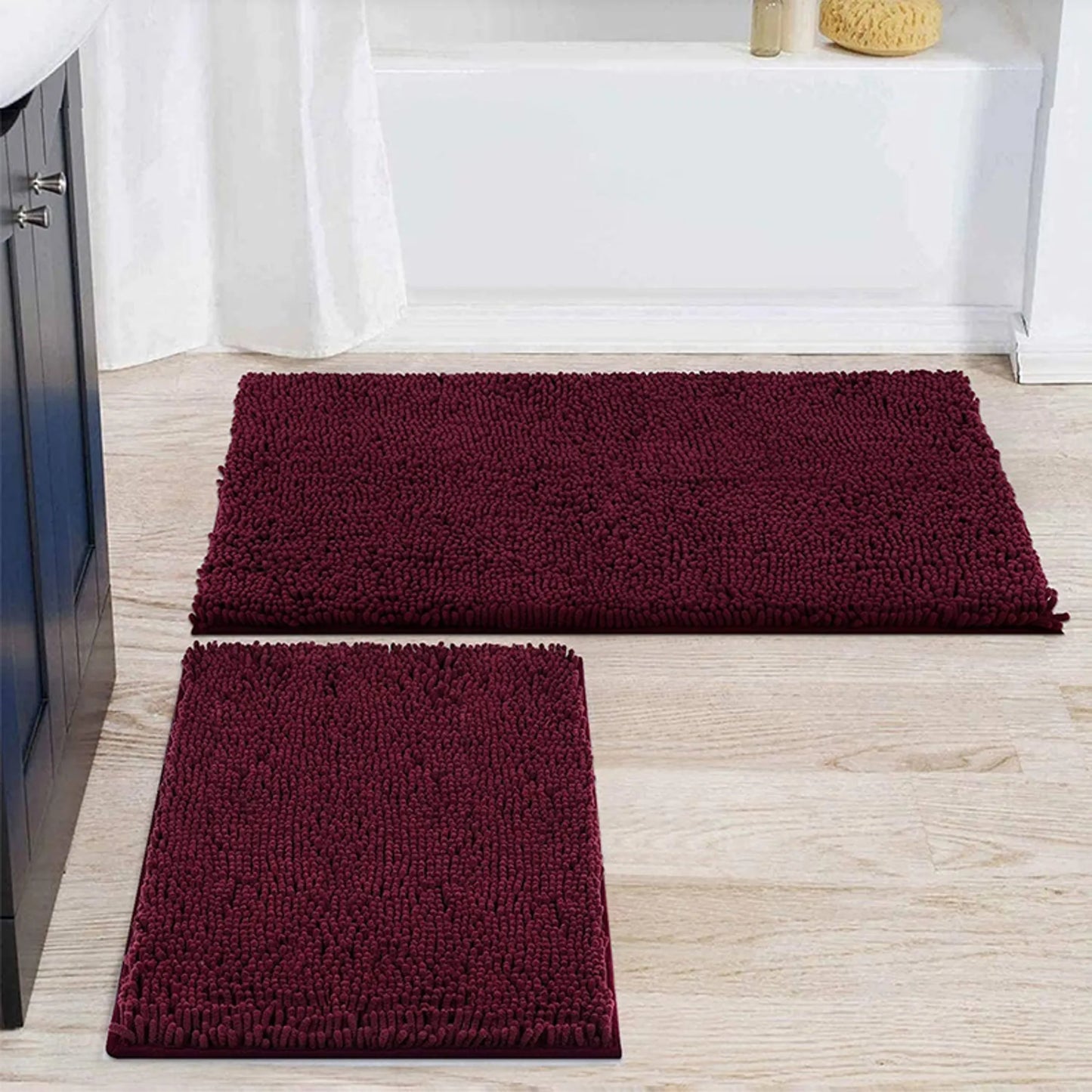 Soft Shag Plush Bathroom Mat Shower Curtain