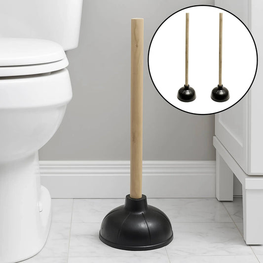 Heavy Duty Toilet & Sink Bathroom Plunger with Wooden Handle