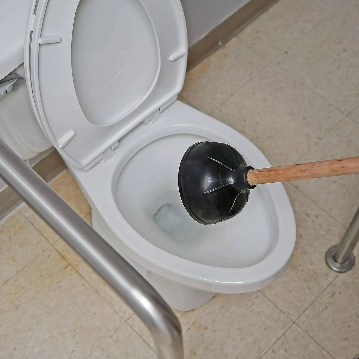 Heavy Duty Toilet & Sink Bathroom Plunger with Wooden Handle