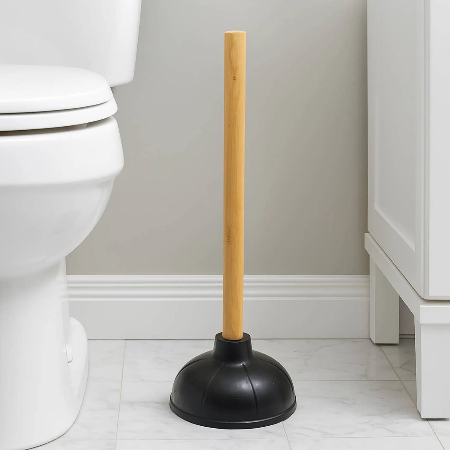Heavy Duty Toilet & Sink Bathroom Plunger with Wooden Handle