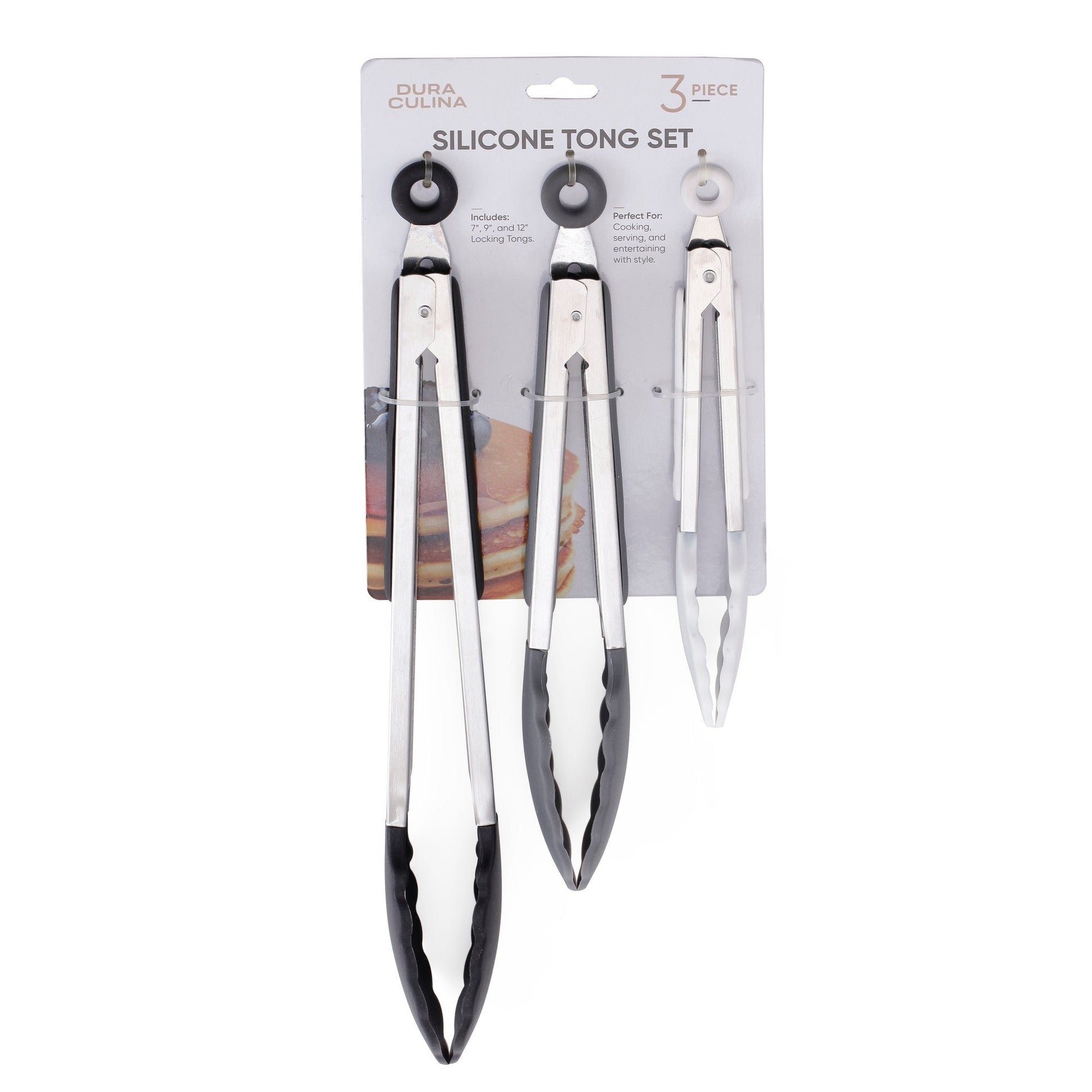 3-Piece Kitchen Tong Set For Versatile Cooking & Serving (Gray, Black, White)-0