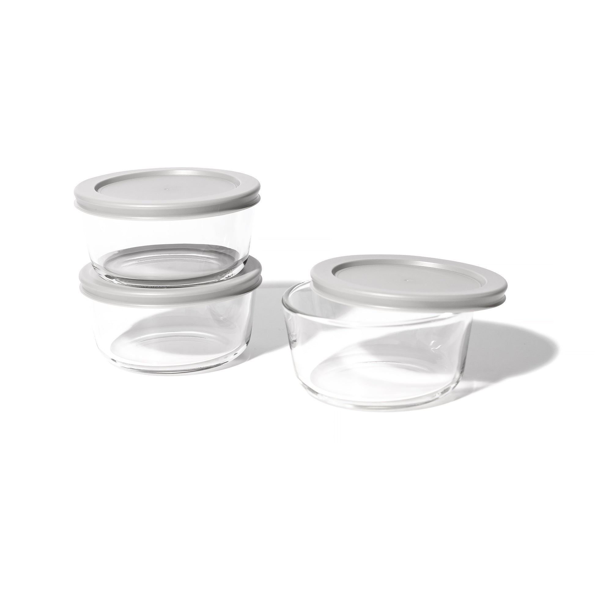 6 Piece Set (2 Cup / 16Oz) Round Glass Storage Containers With Lids, Grey-0