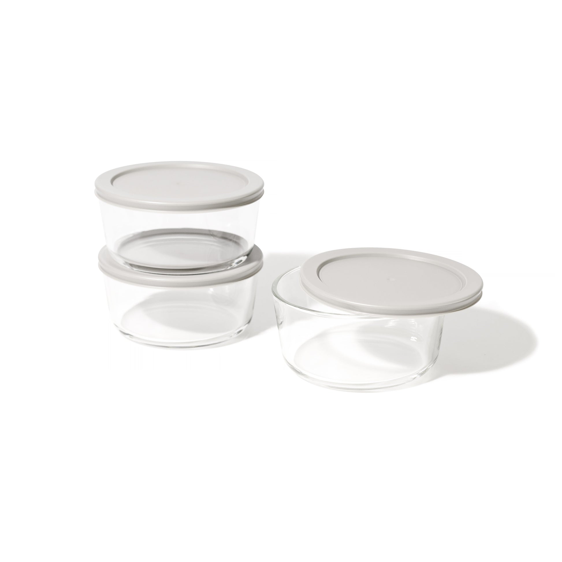 6 Piece Set (4 Cup / 32Oz) Round Glass Storage Containers With Lids, Grey-0