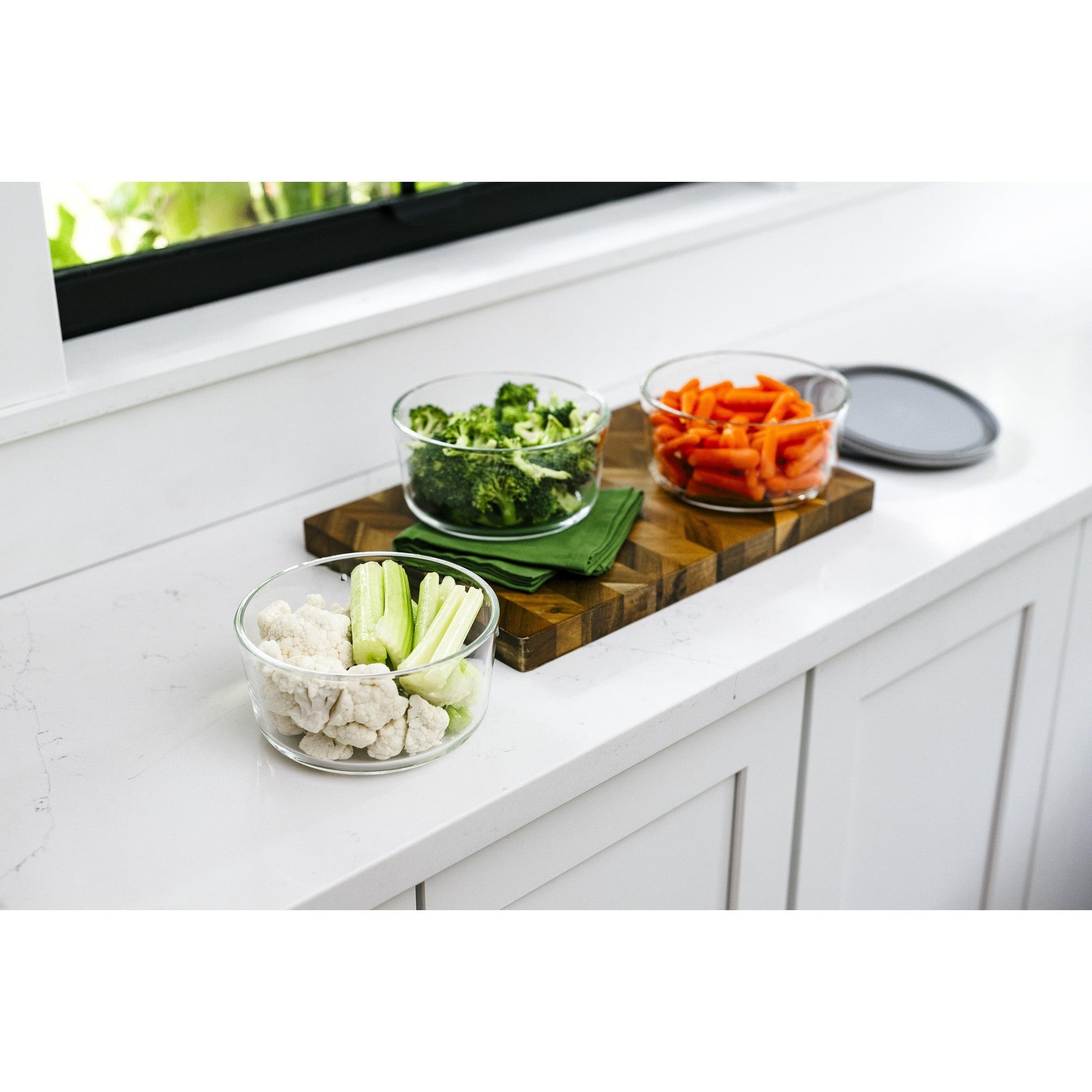 6 Piece Set (4 Cup / 32Oz) Round Glass Storage Containers With Lids, Grey-3