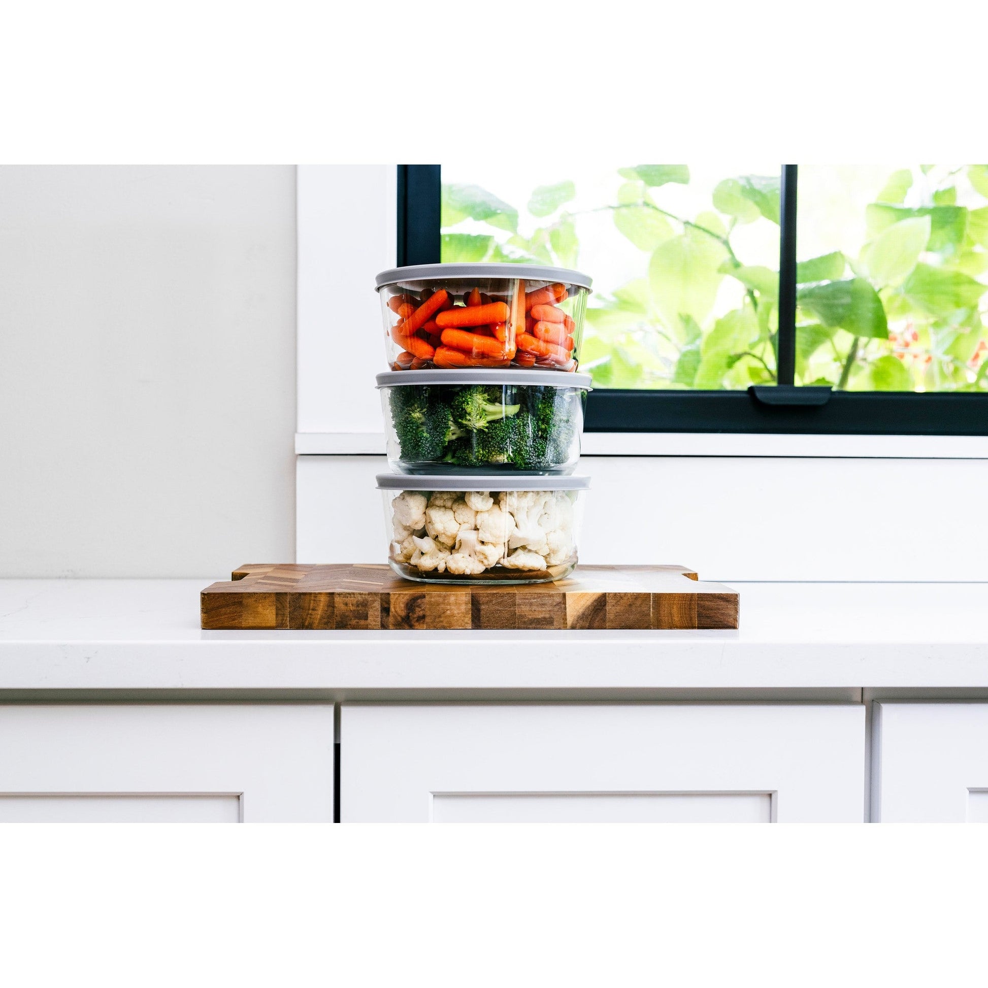 6 Piece Set (4 Cup / 32Oz) Round Glass Storage Containers With Lids, Grey-4