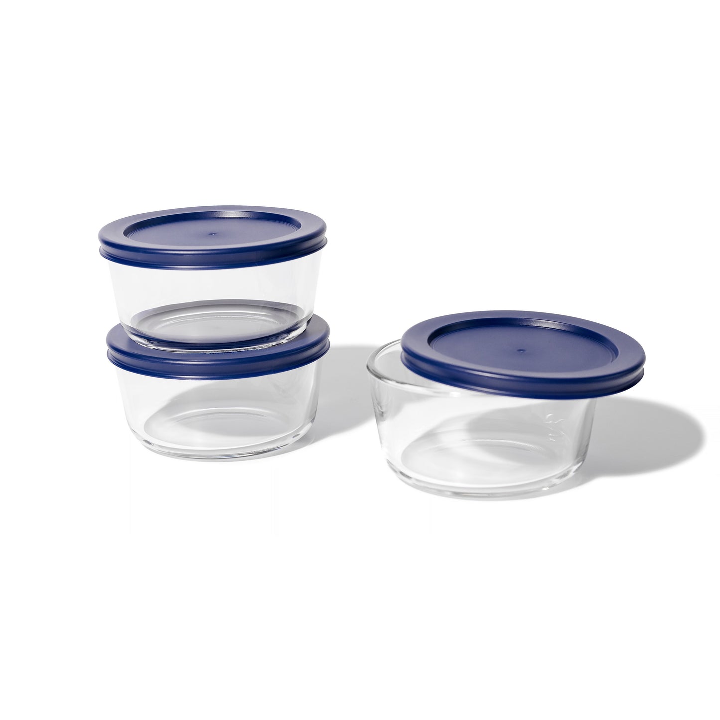 6 Piece Set (2 Cup / 16Oz) Round Glass Storage Containers With Lids, Blue-0