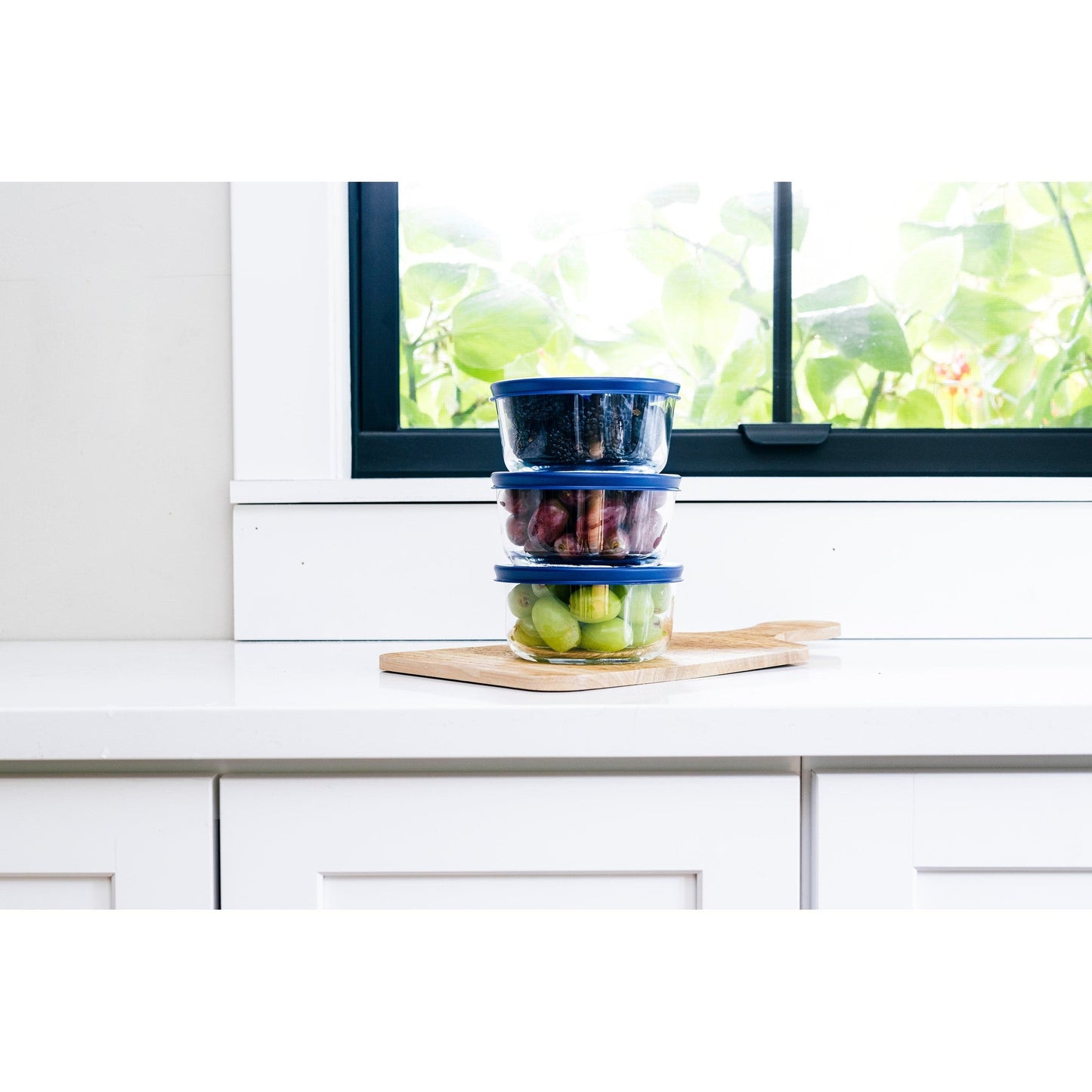 6 Piece Set (2 Cup / 16Oz) Round Glass Storage Containers With Lids, Blue-3