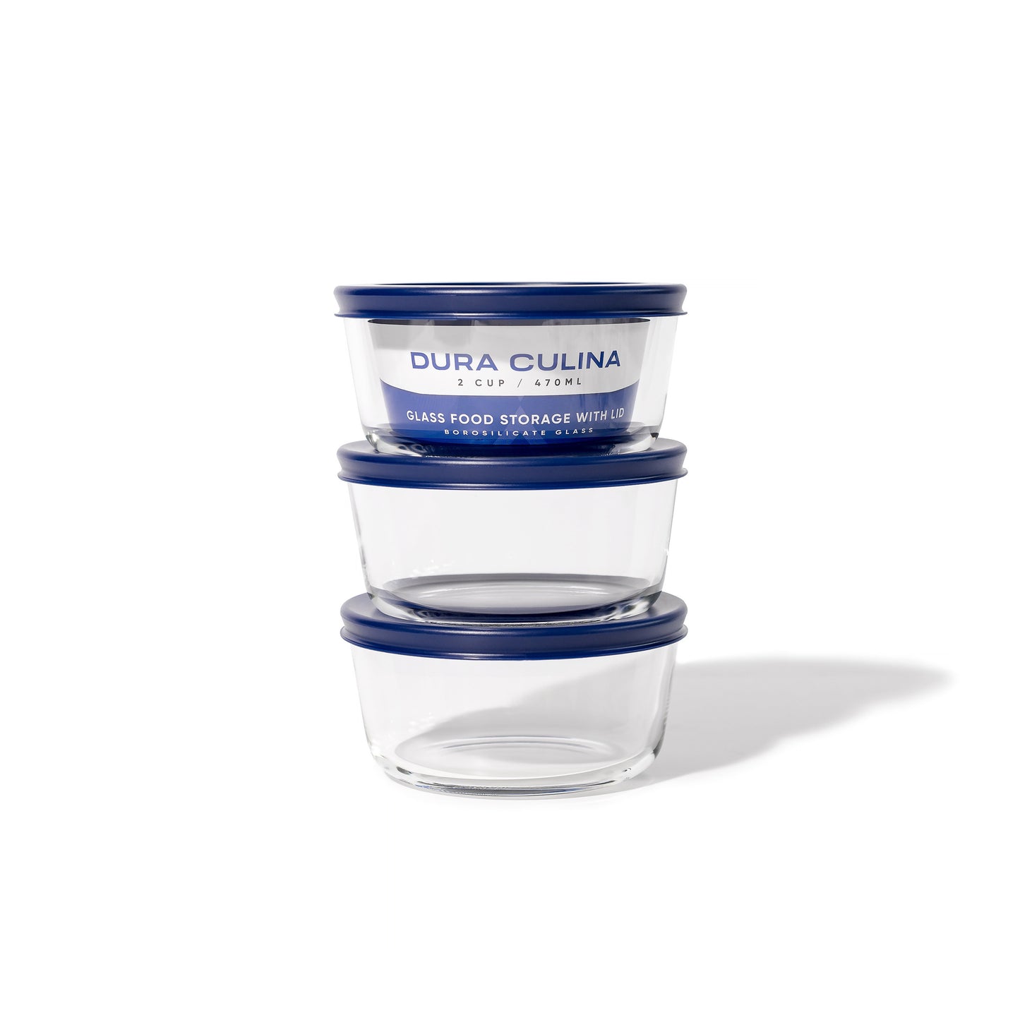 6 Piece Set (2 Cup / 16Oz) Round Glass Storage Containers With Lids, Blue-4