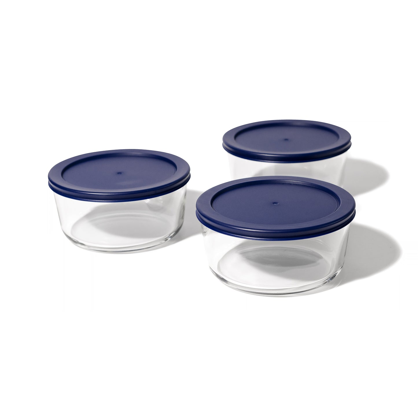 6 Piece Set (4 Cup / 32Oz) Round Glass Storage Containers With Lids, Blue-0