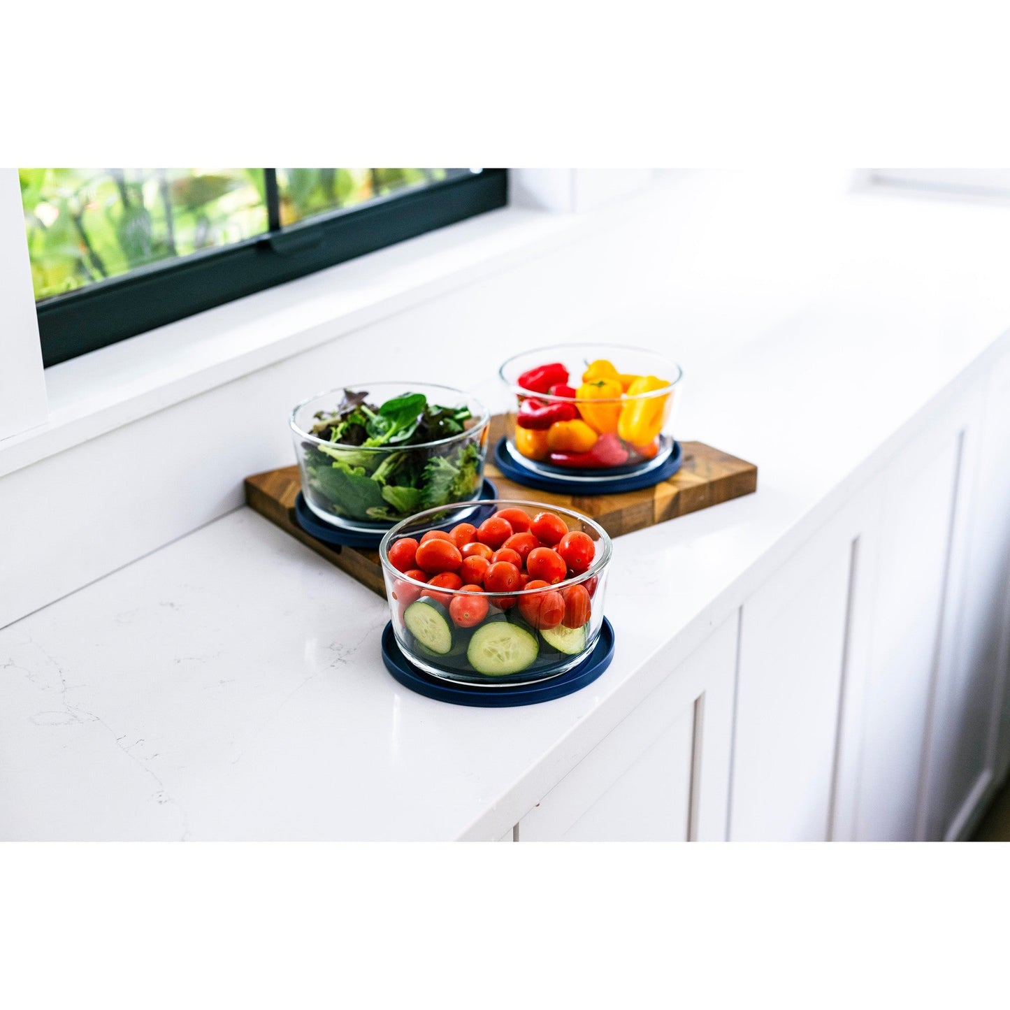 6 Piece Set (4 Cup / 32Oz) Round Glass Storage Containers With Lids, Blue-3