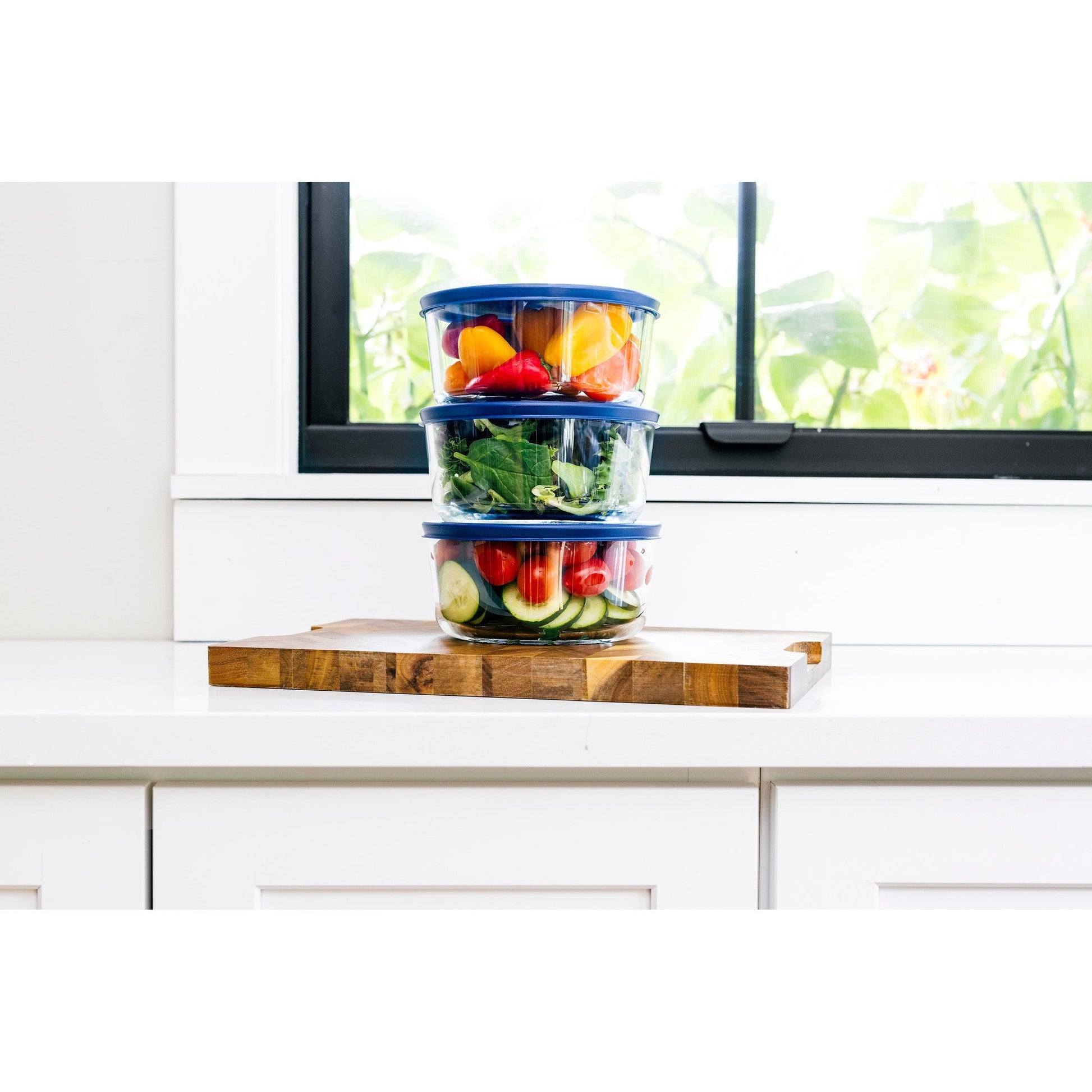 6 Piece Set (4 Cup / 32Oz) Round Glass Storage Containers With Lids, Blue-4