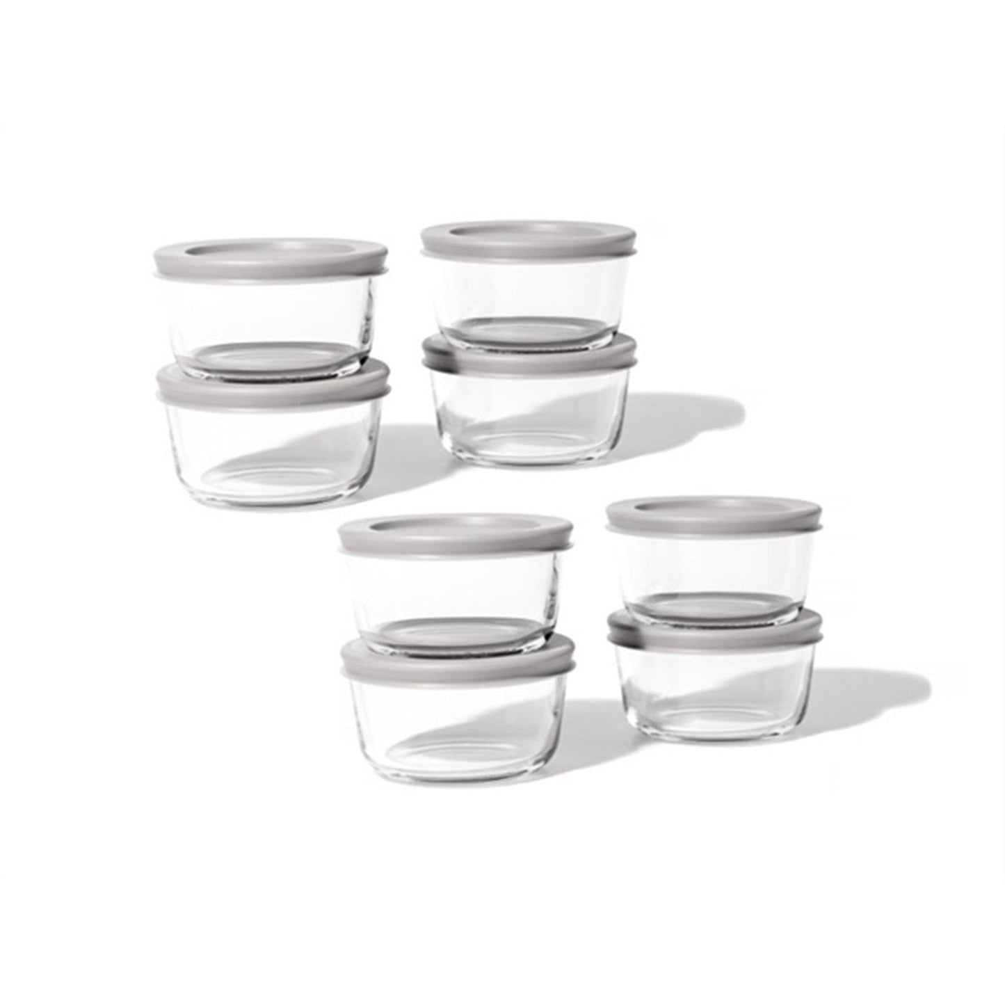 16 Piece Set (1 Cup / 8Oz) Round Glass Storage Containers With Lids, Grey-0