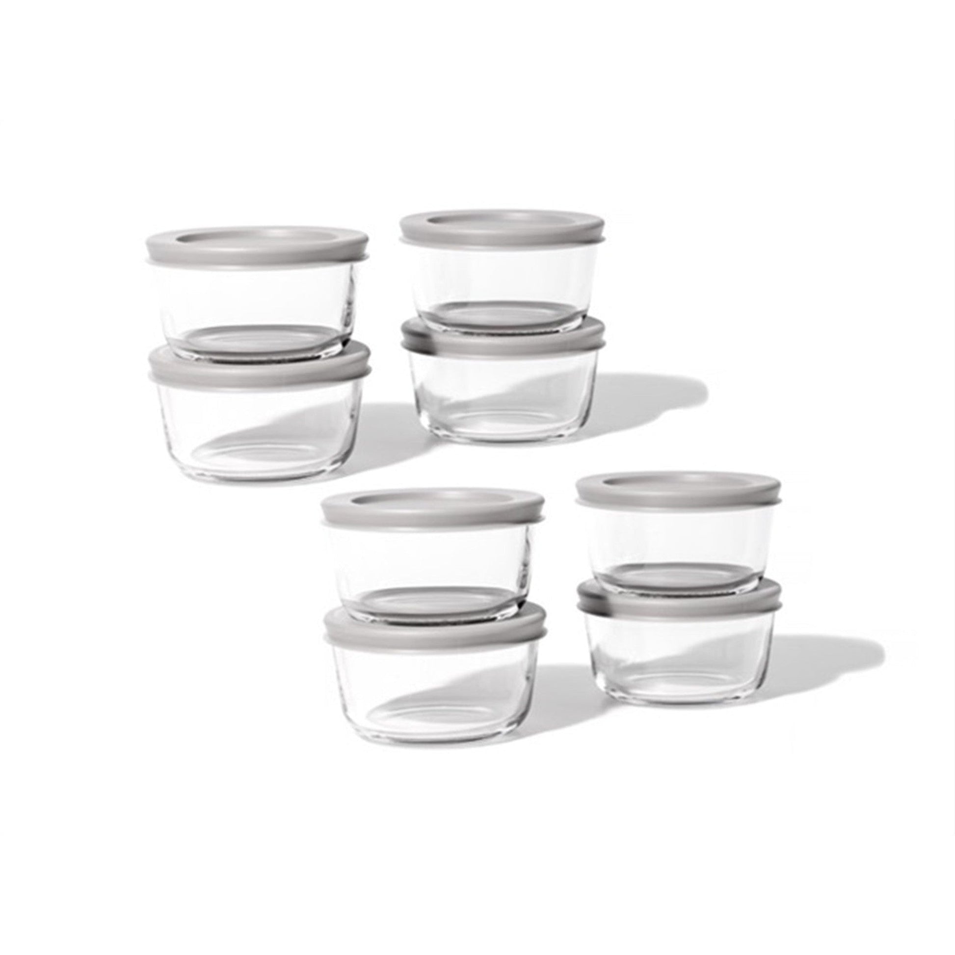 16 Piece Set (1 Cup / 8Oz) Round Glass Storage Containers With Lids, Grey-0