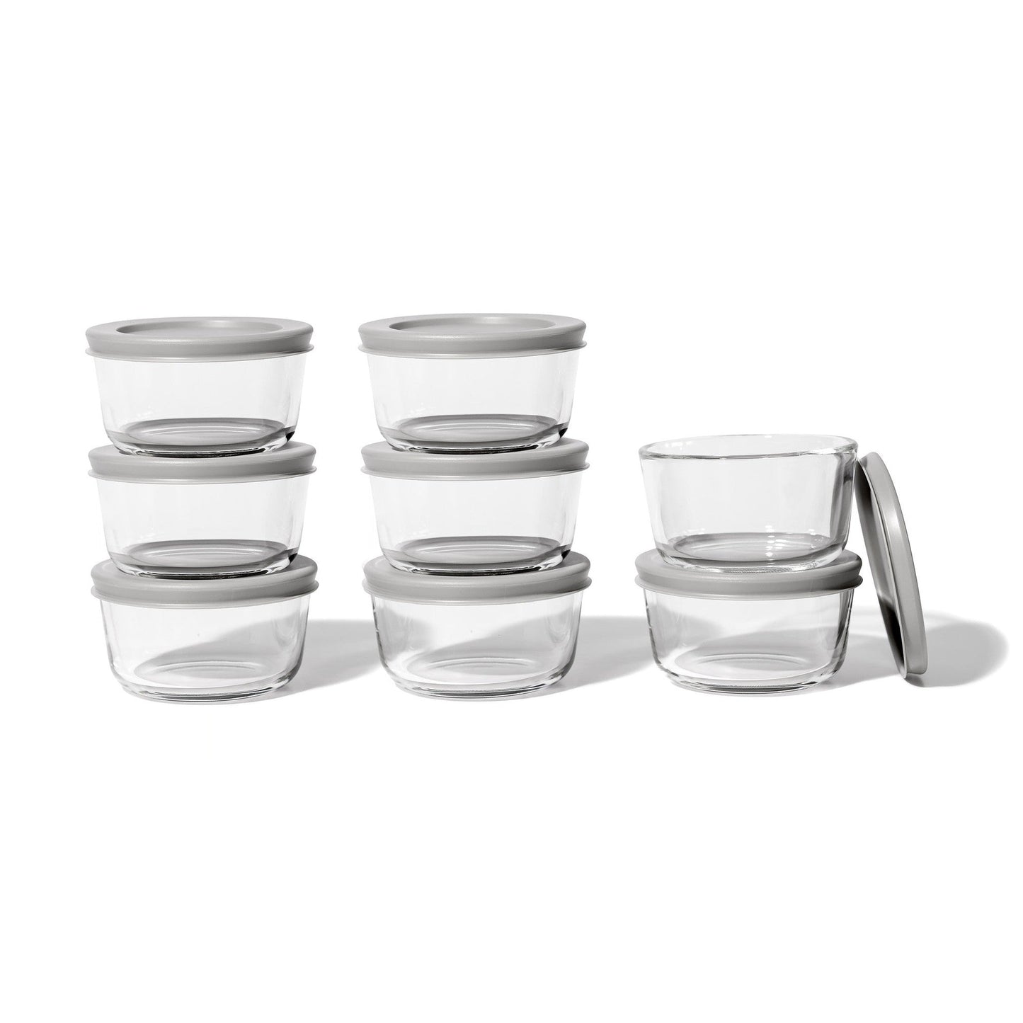 16 Piece Set (1 Cup / 8Oz) Round Glass Storage Containers With Lids, Grey-2